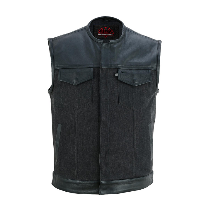 RM901   Men's Leather/Denim Combo Vest Without Collar