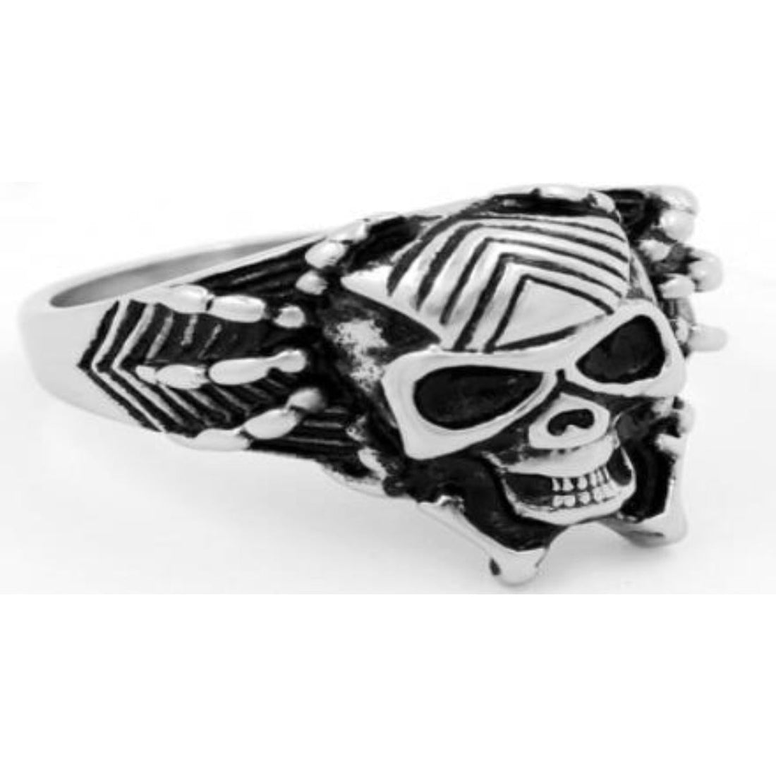 R136 Stainless Steel Web Face Skull Biker Ring