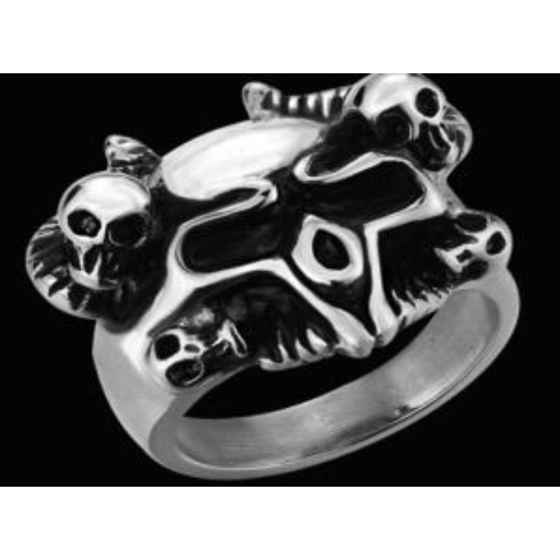 R142 Stainless Steel Serpent Skull Biker Ring