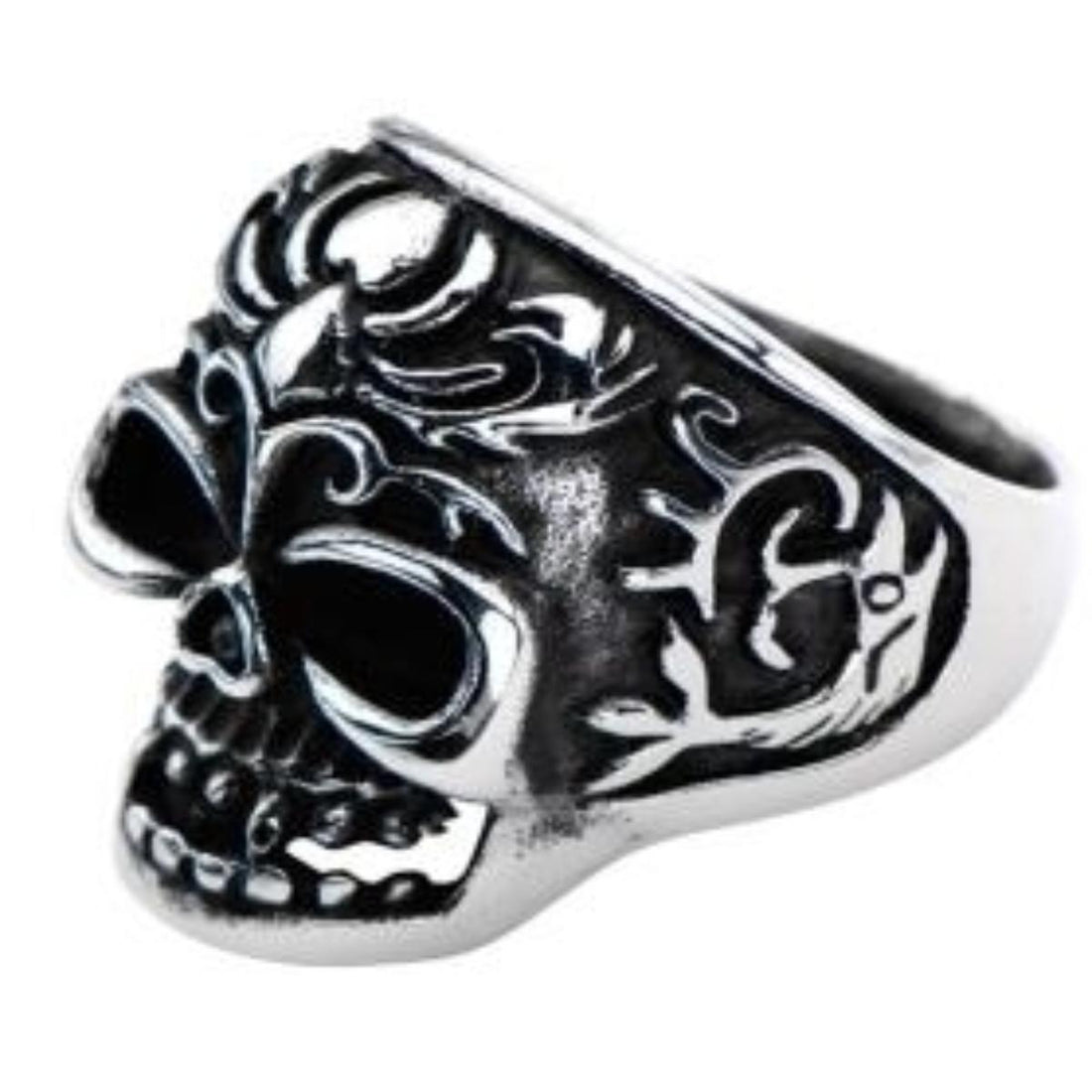 R145 Stainless Steel Fish Tail Skull Biker Ring