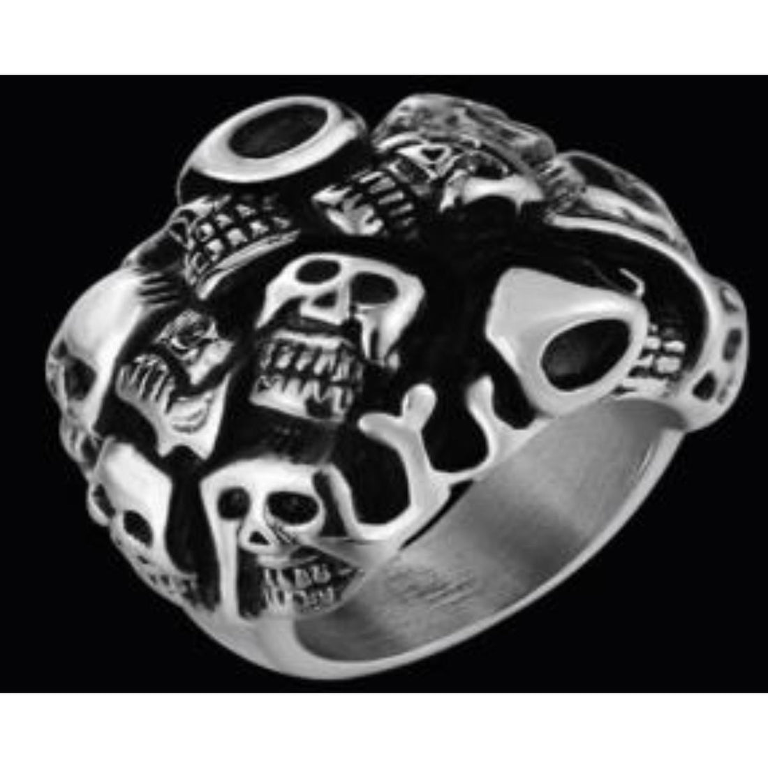 R146 Stainless Steel Many Faces Skull Biker Ring