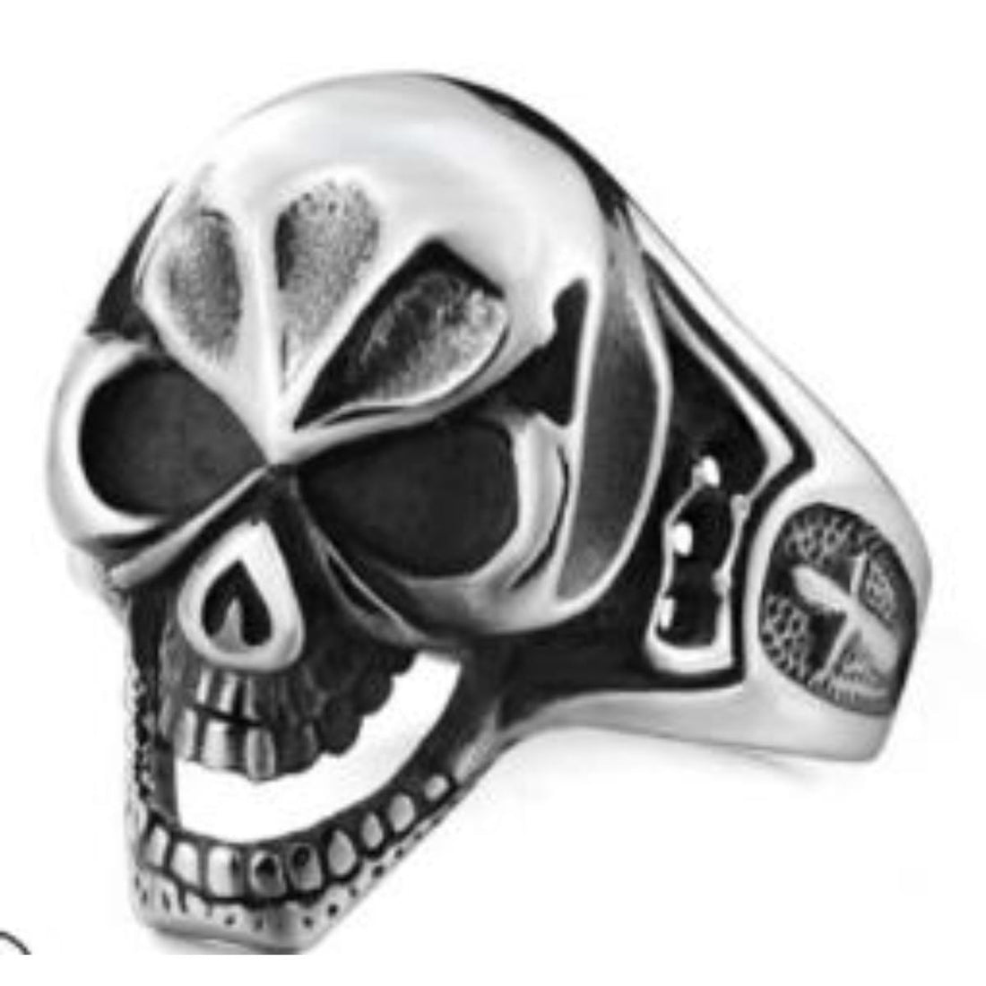 R156 Stainless Steel Evil Face Skull Biker Ring