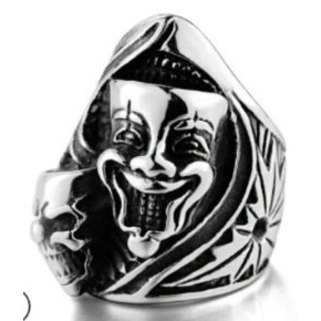 R158 Stainless Steel Joker Face Skull Biker Ring