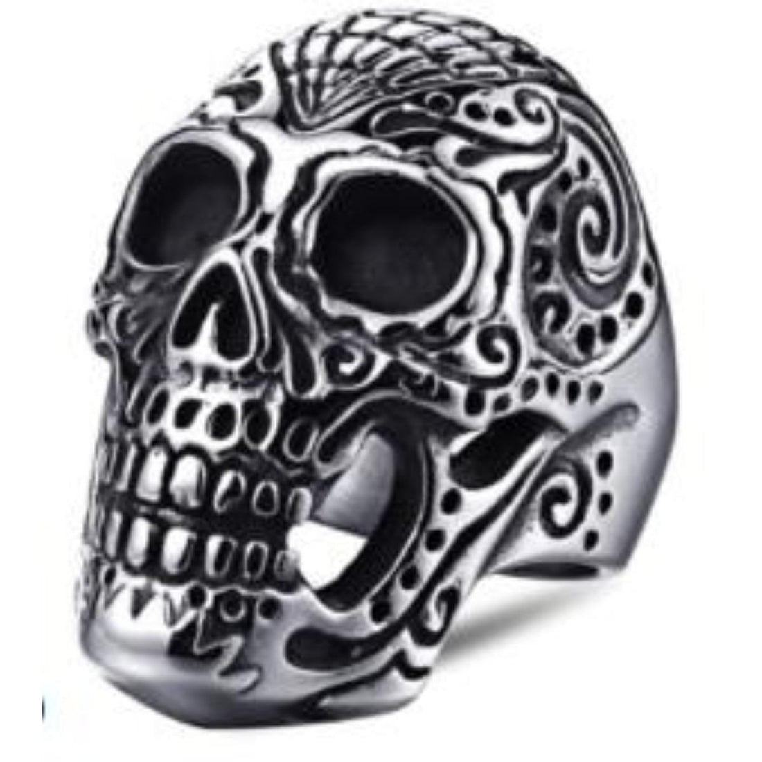 R160 Stainless Steel Large Sugar Cane Skull Biker Ring