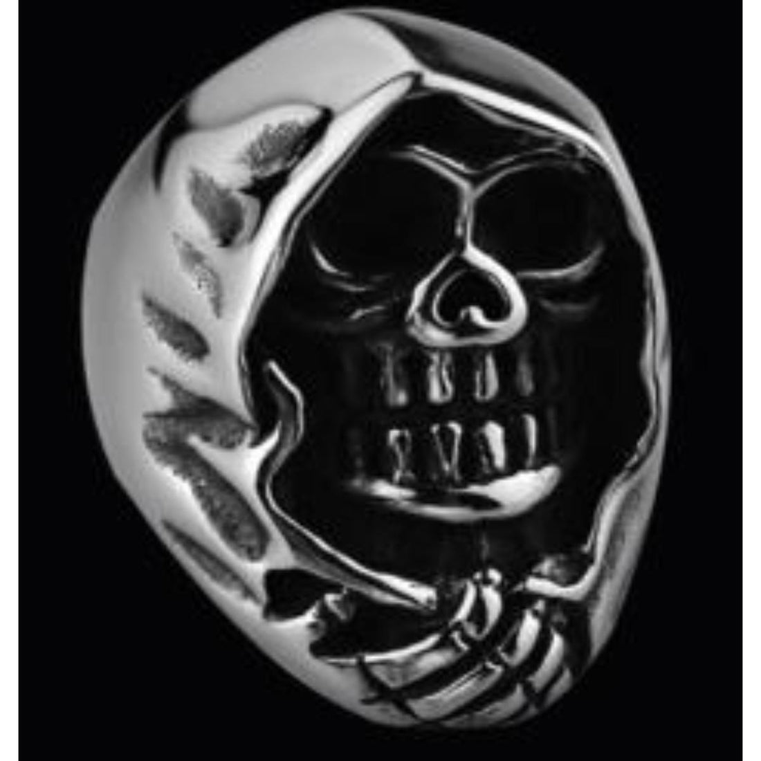 R172 Stainless Steel Grim Skull Biker Ring
