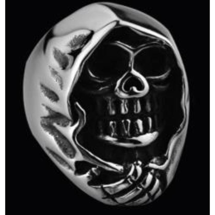 R172 Stainless Steel Grim Skull Biker Ring