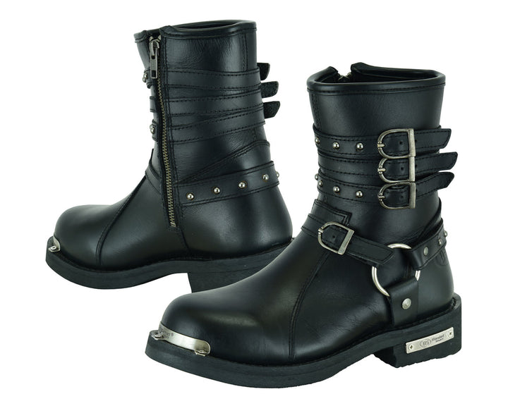 RC9767 Women's 9 Inch Black Triple Buckle Leather Harness Boot