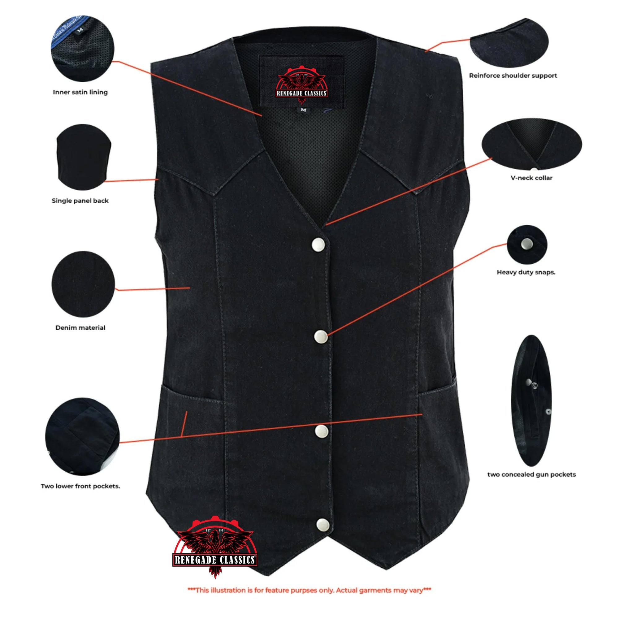 RM951 Women's Denim Classic Plain Sides Vest