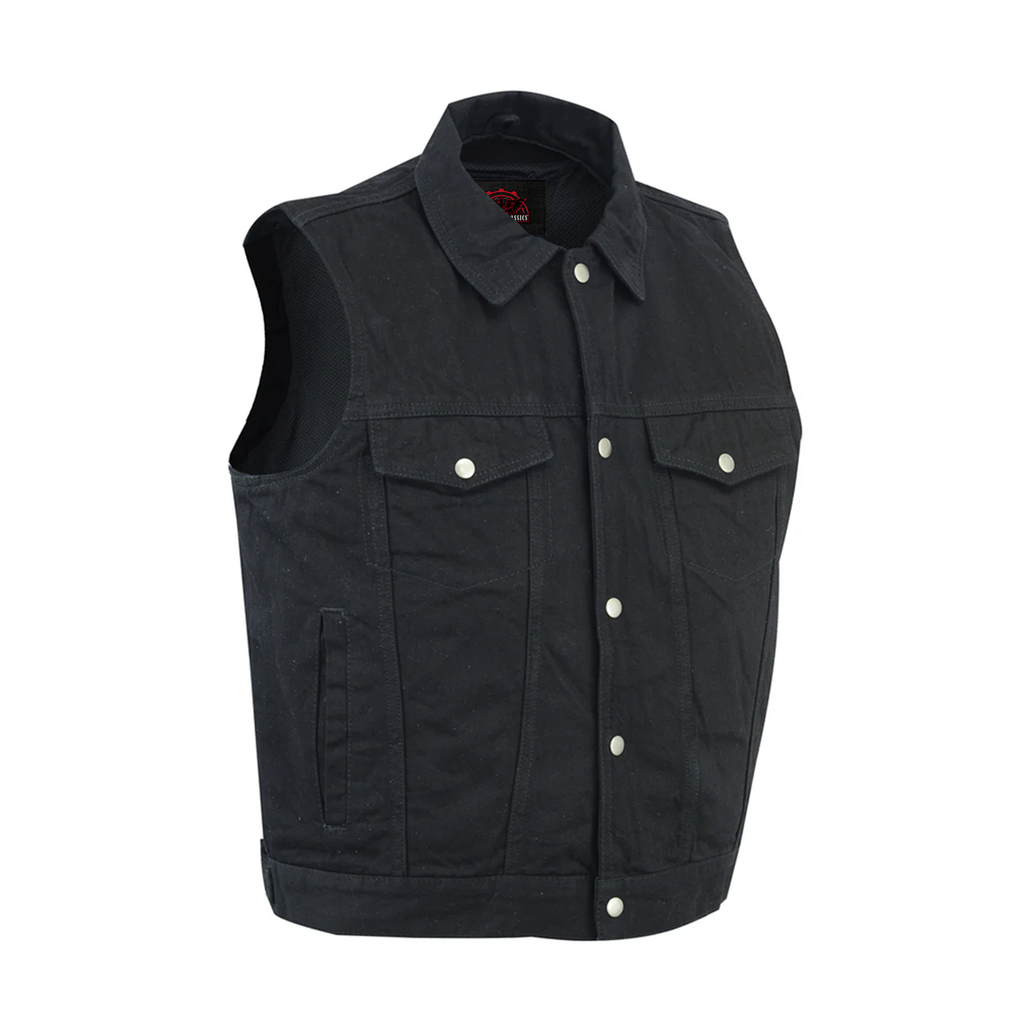 RM970BK Snap Front Denim Vest- Black