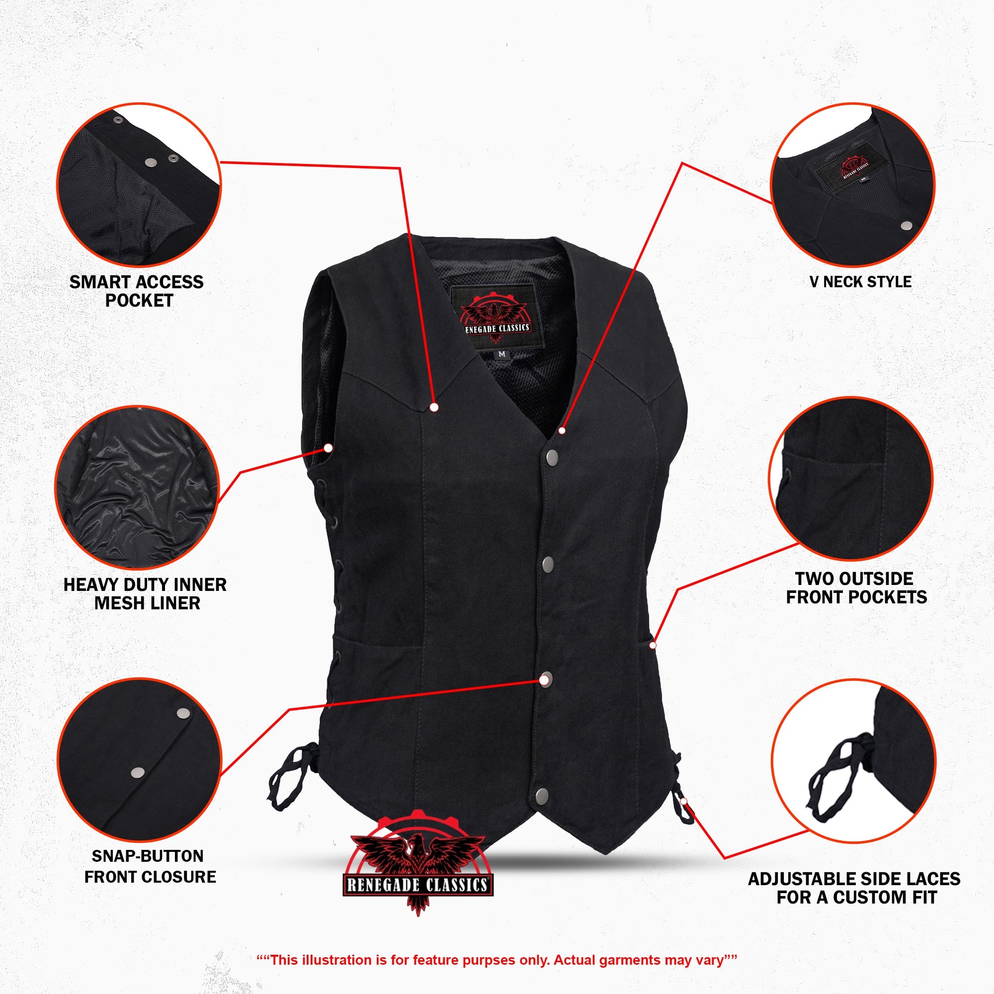 RM952 Women's Denim Classic Side Lace Vest