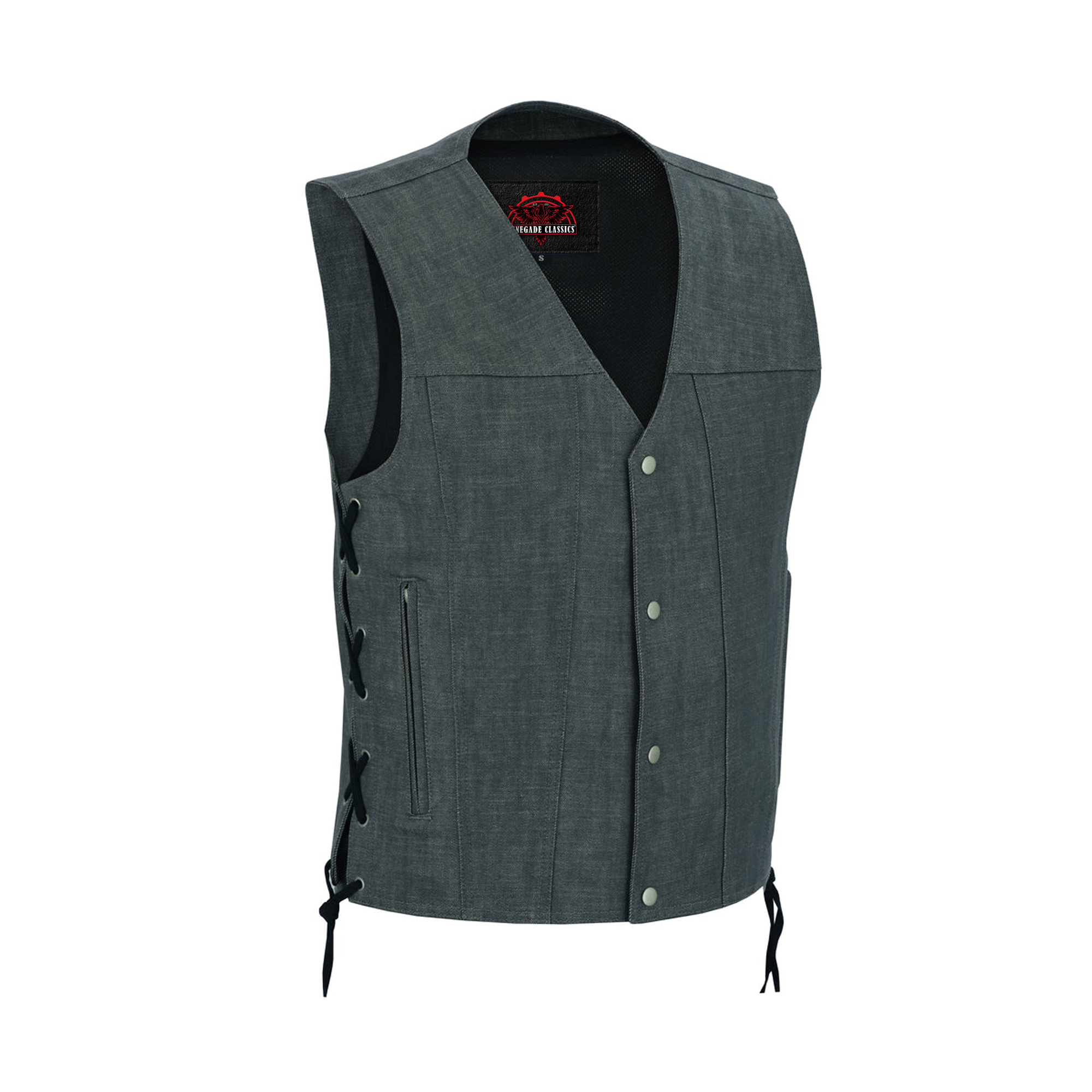 RM918 Men's Rough Rub-Off Raw Finish Broken Gray Denim Vest