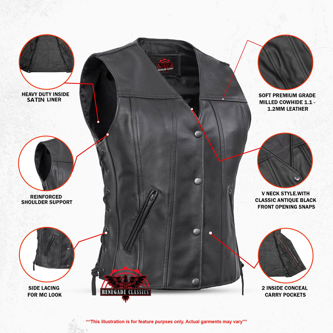RC205V Women's Gray Single Back Panel Concealed Carry Vest