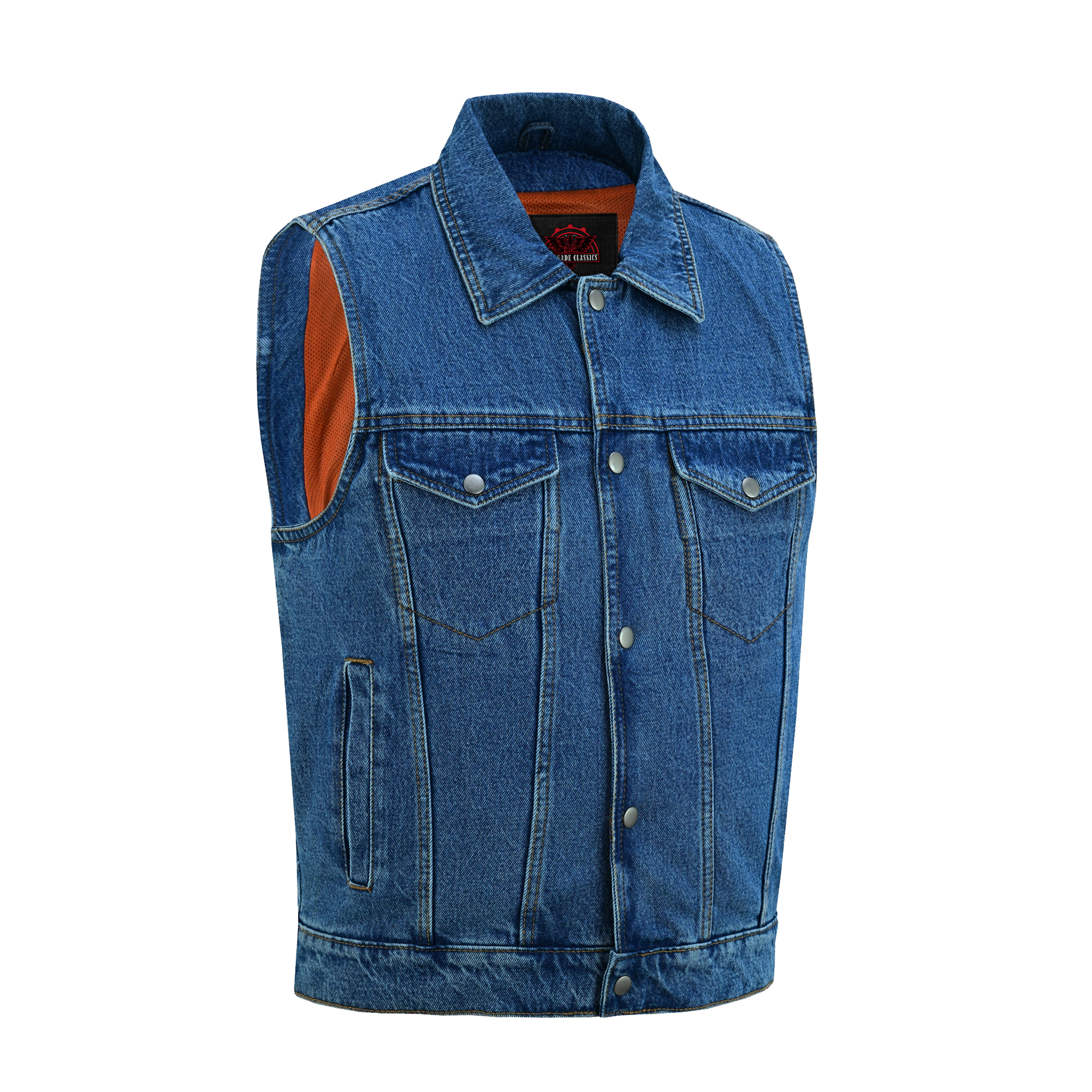 RM970BU Snap Front Denim Vest- Blue