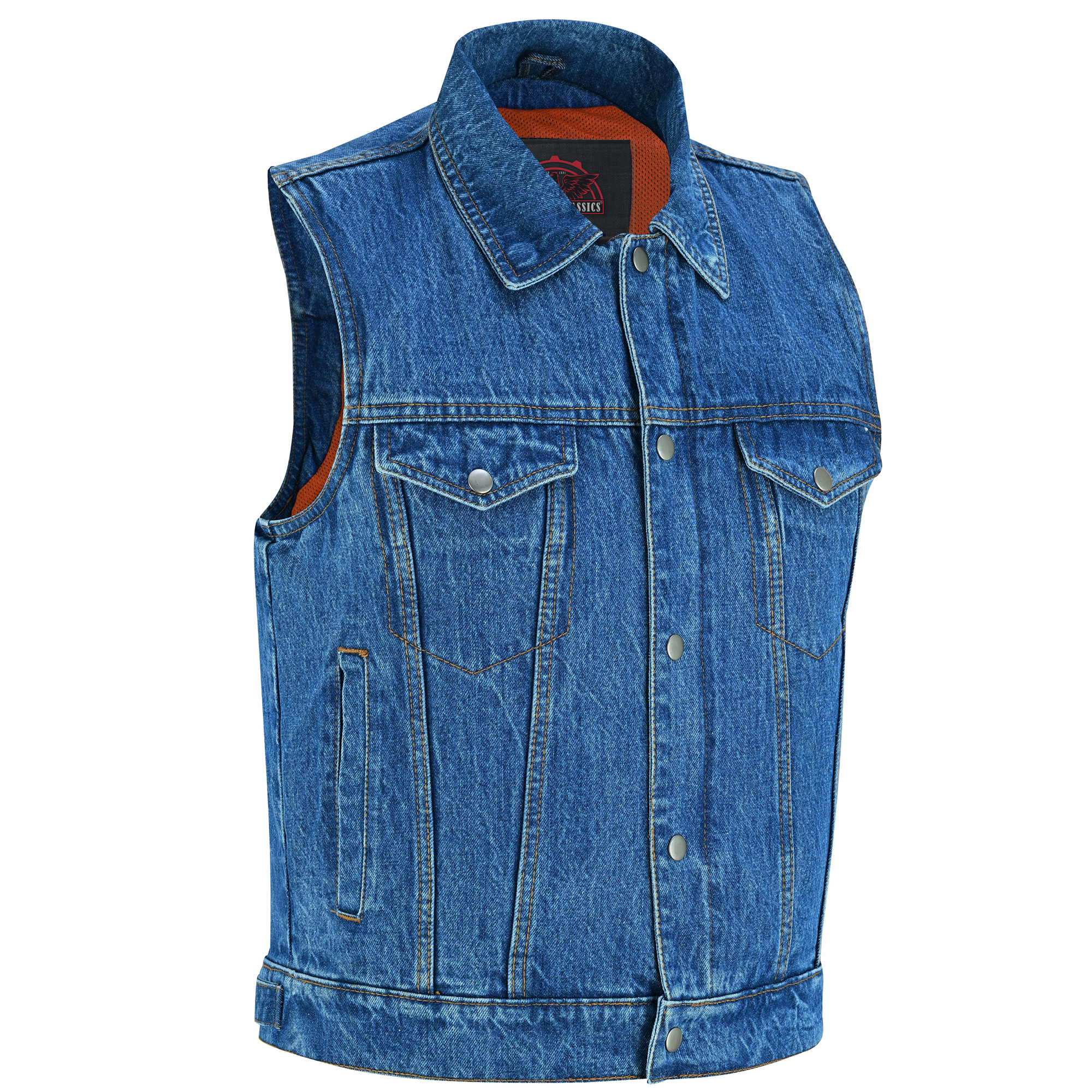 RM979BU Snap/Zipper Front Denim Vest- Blue
