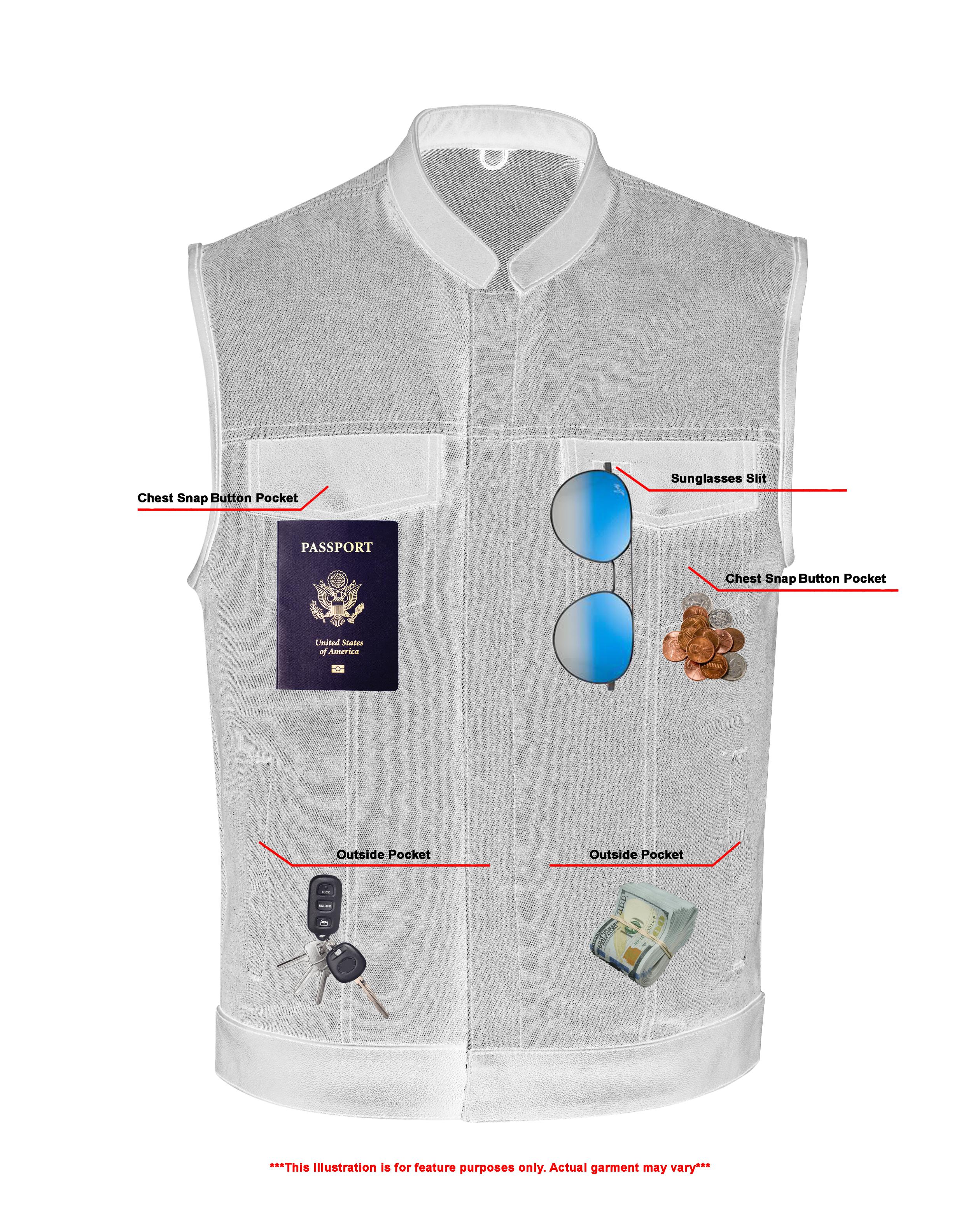 RM961 Men's Broken Blue RoughRub-Off Raw Finish Denim Vest W/Leather
