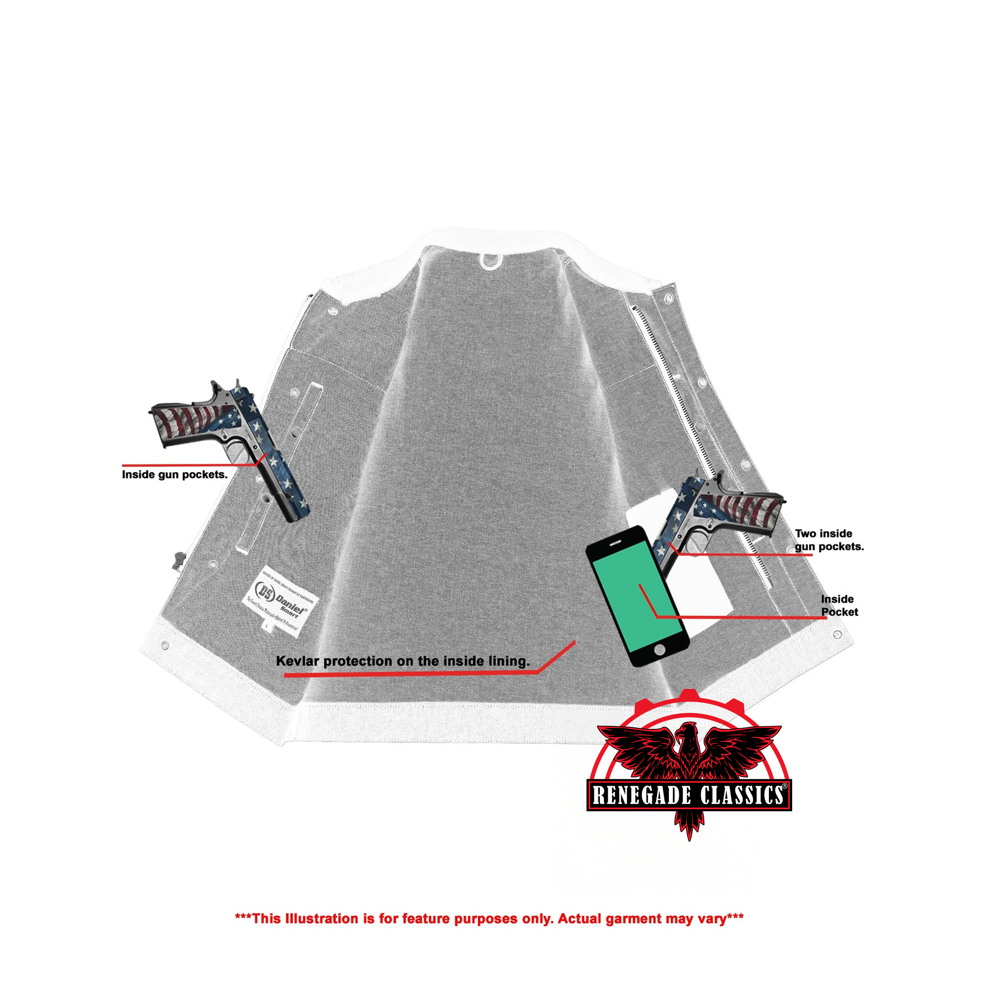 RM961 Men's Broken Blue RoughRub-Off Raw Finish Denim Vest W/Leather