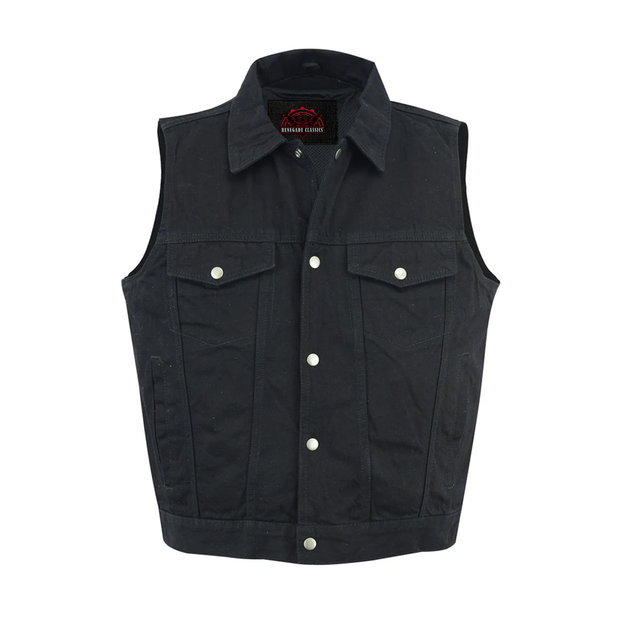 RM970BK Snap Front Denim Vest- Black