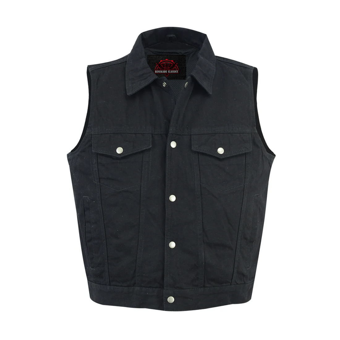 RM970BK Snap Front Denim Vest- Black