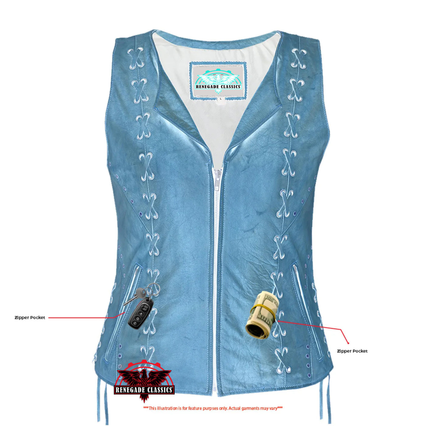 RC236 Women's Brown Zippered Vest with Lacing Details