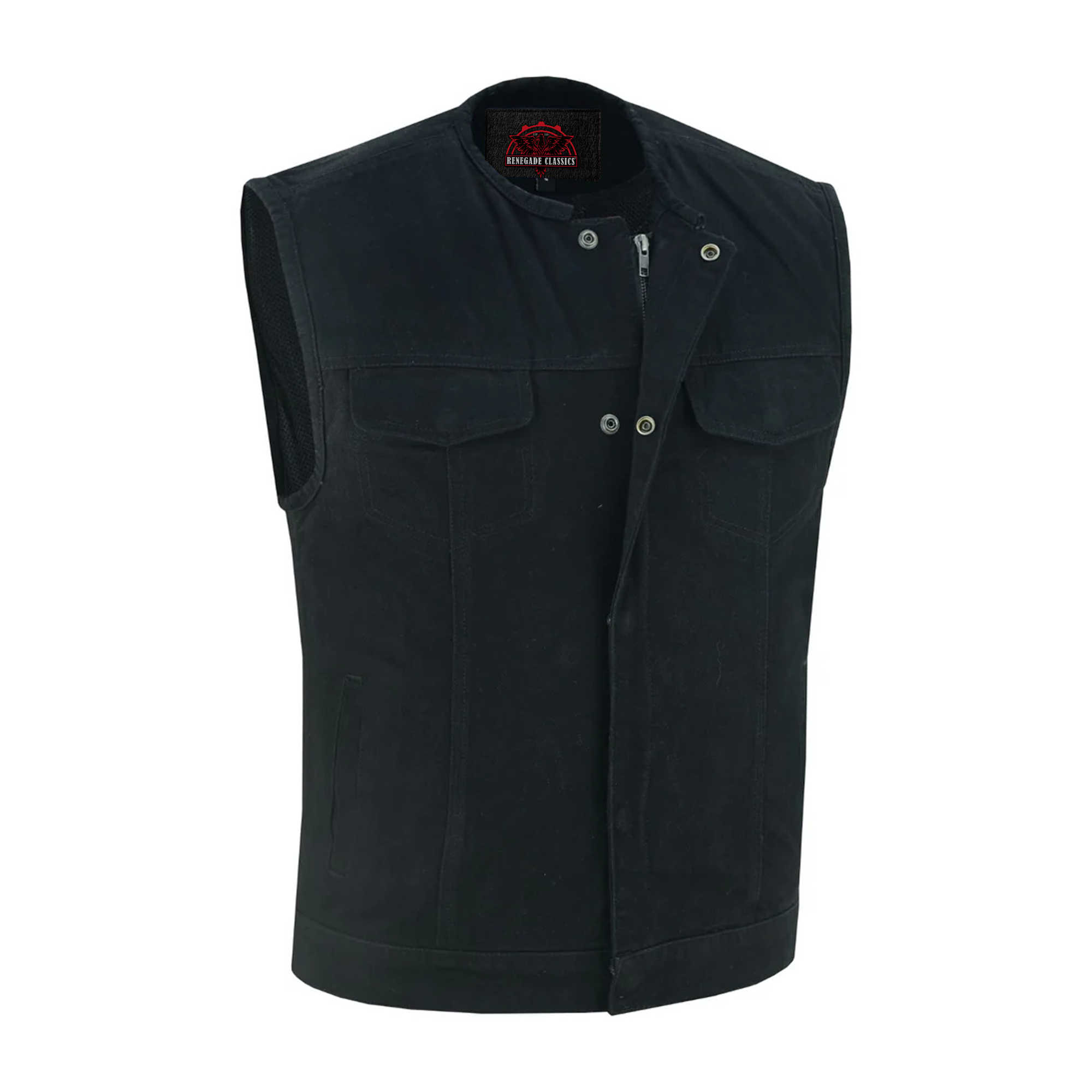 RM981BK Concealed Snaps, Denim Material, Hidden Zipper, w/o Collar