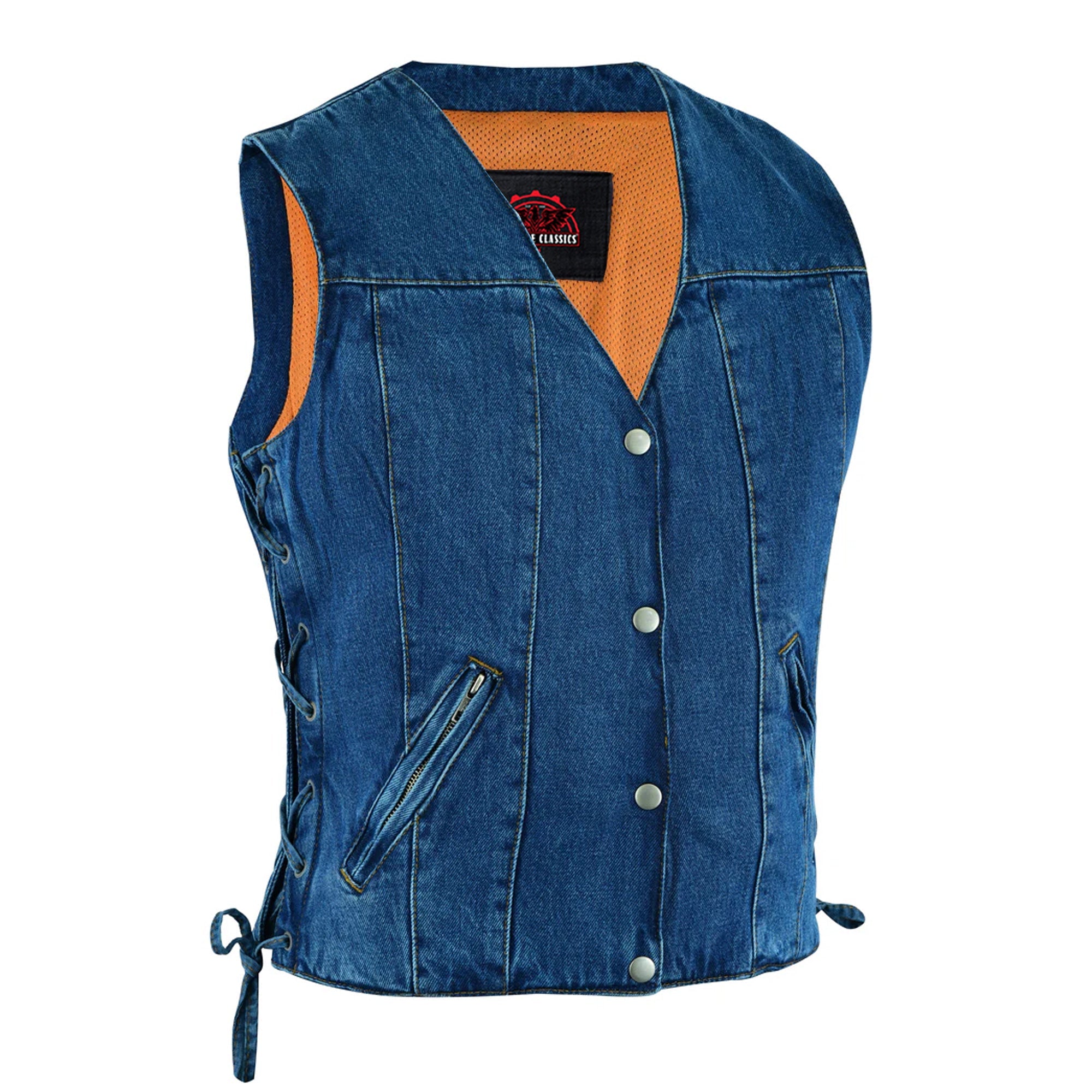 RM997 Women's Single Back Panel Concealed Carry Denim Vest - Blue