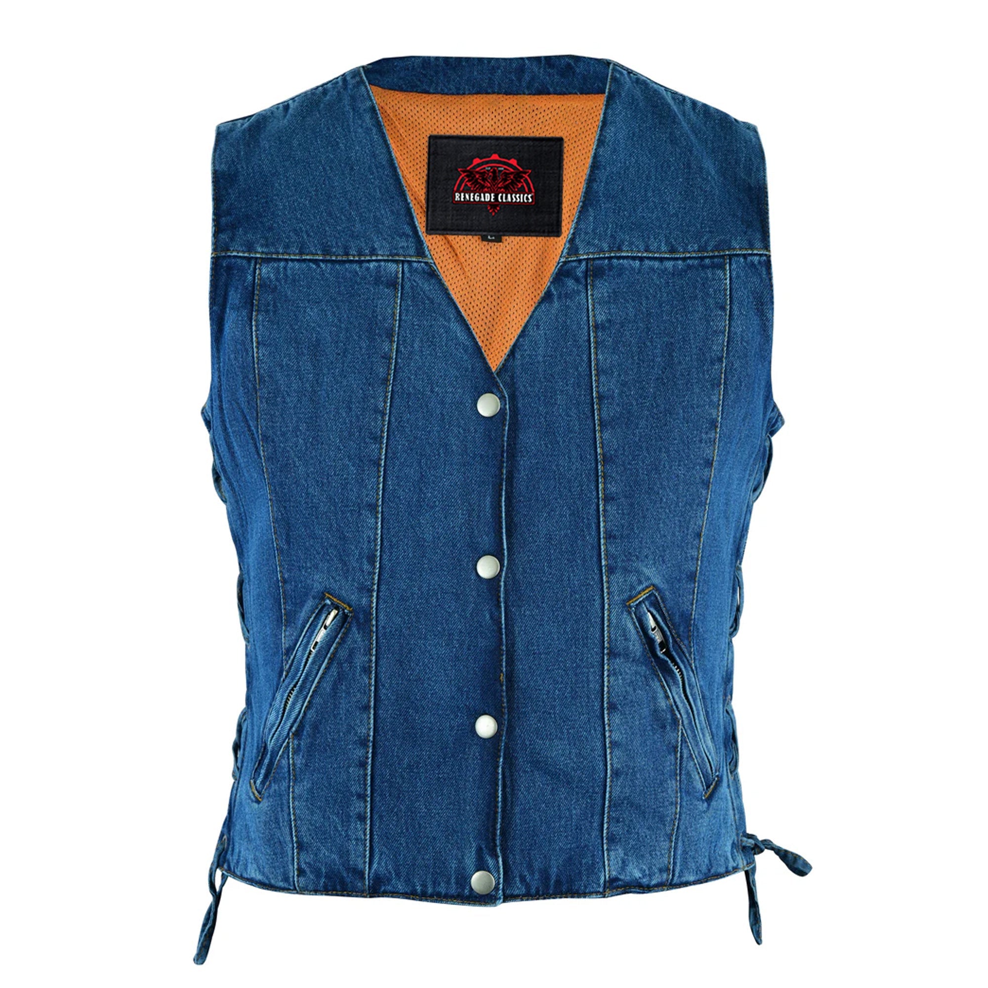 RM997 Women's Single Back Panel Concealed Carry Denim Vest - Blue