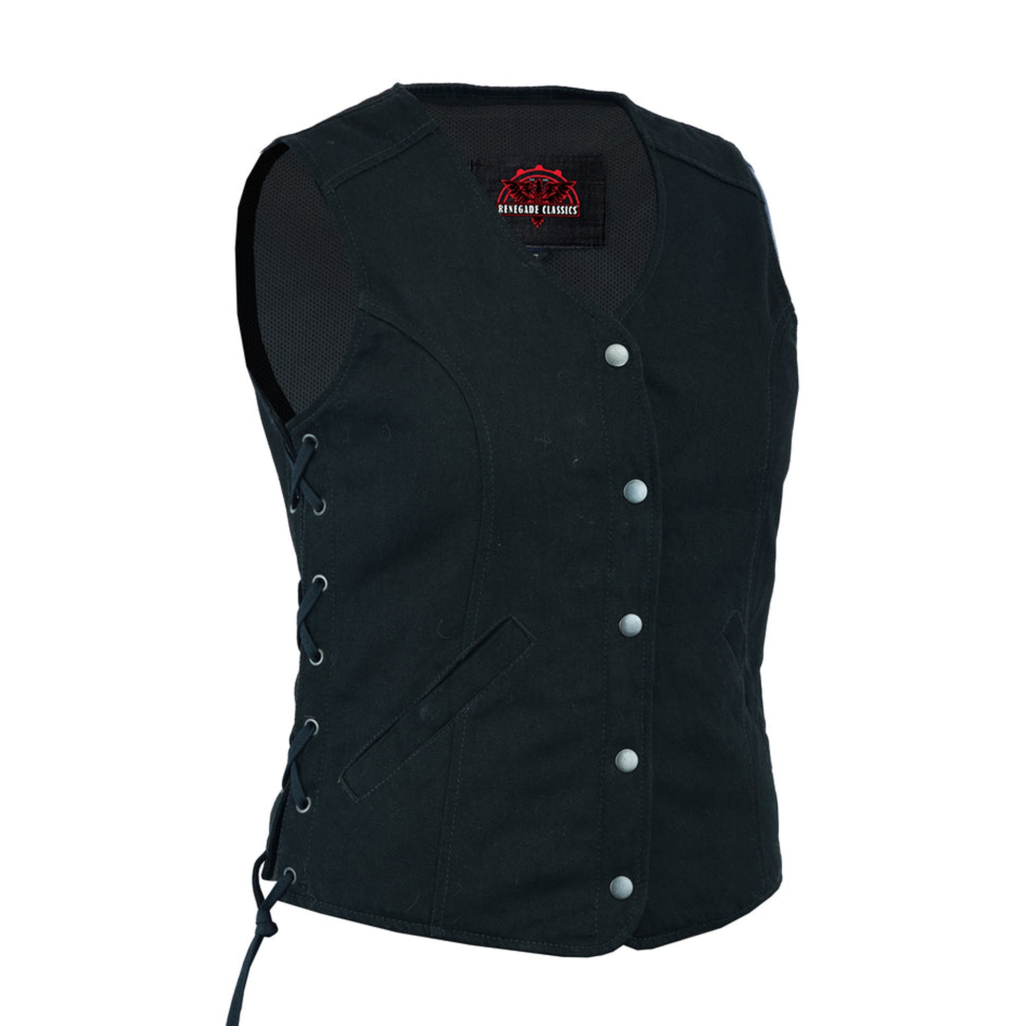 RM908  Women's Denim Longer Body &frac 34; Vest - Side Laces