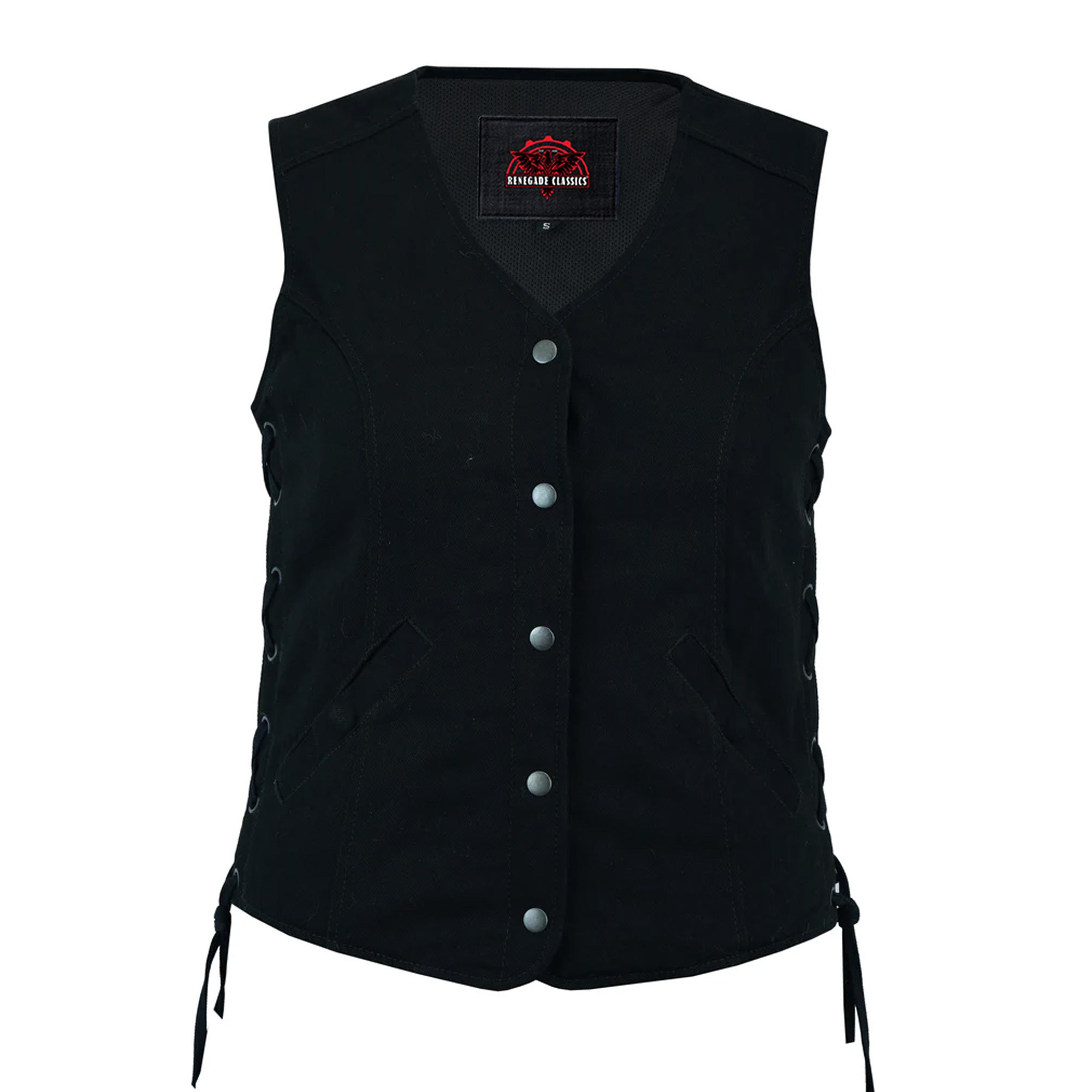 RM908  Women's Denim Longer Body &frac 34; Vest - Side Laces
