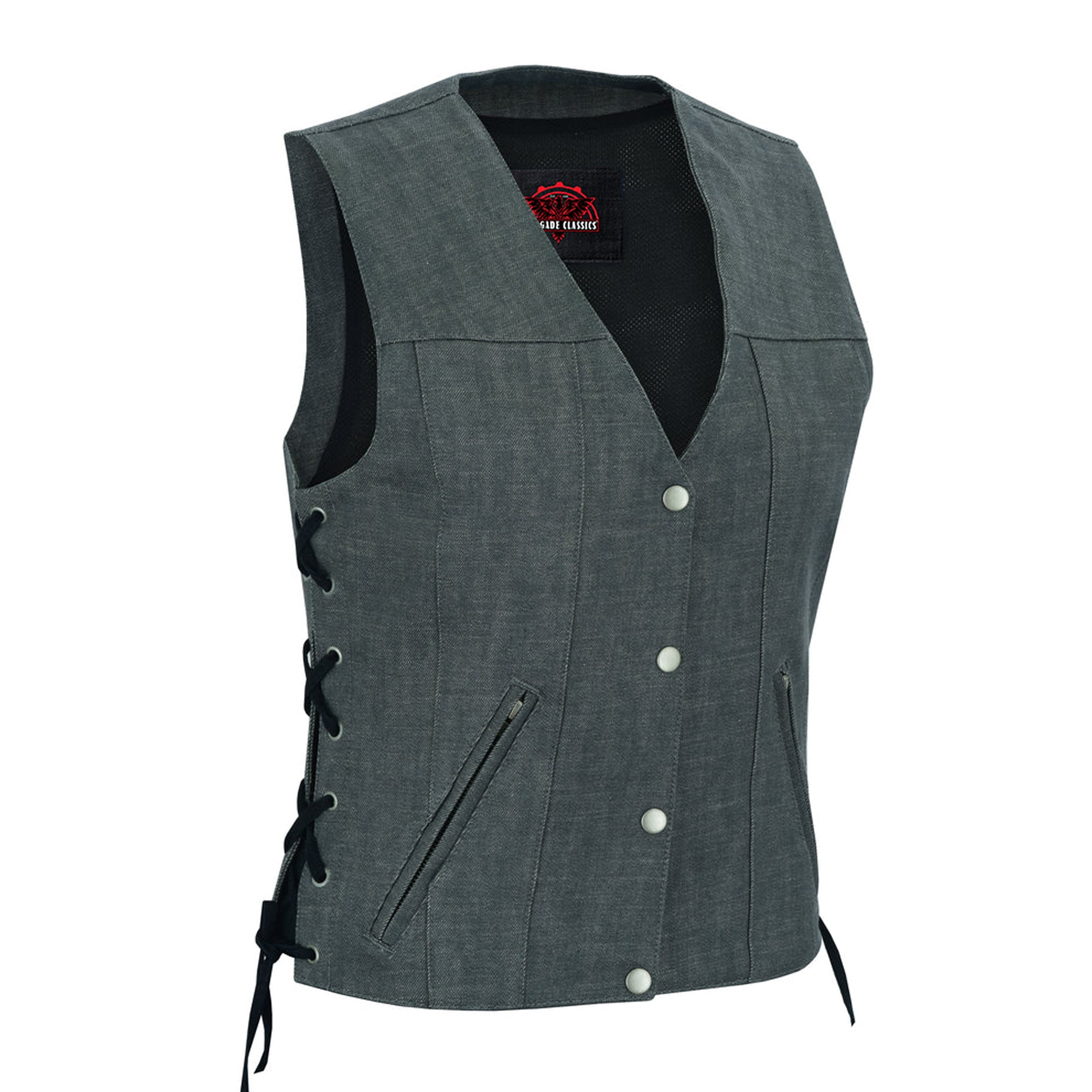 RM919 Women's Rough Rub-Off Raw Finish Broken Gray Denim Vest