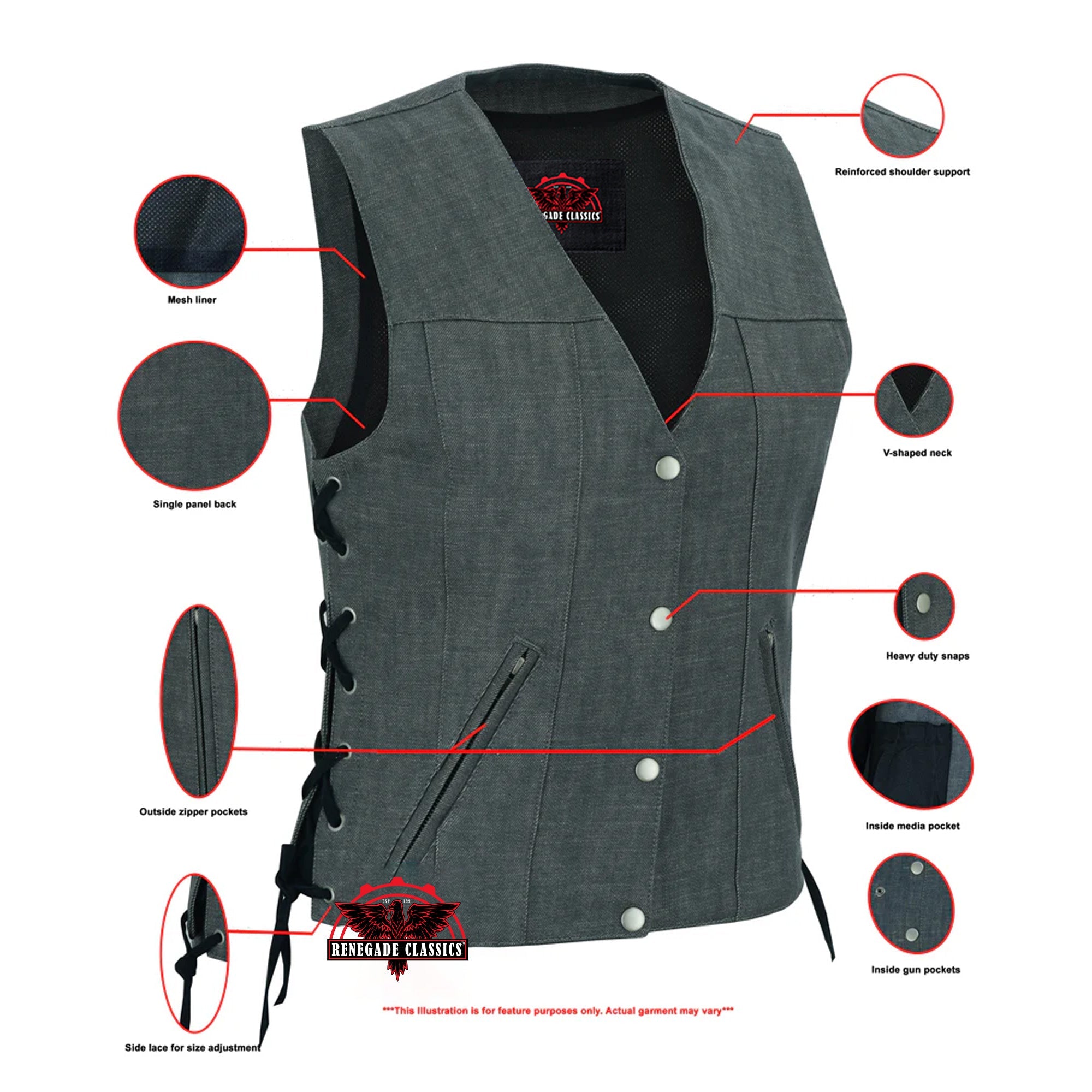 RM919 Women's Rough Rub-Off Raw Finish Broken Gray Denim Vest