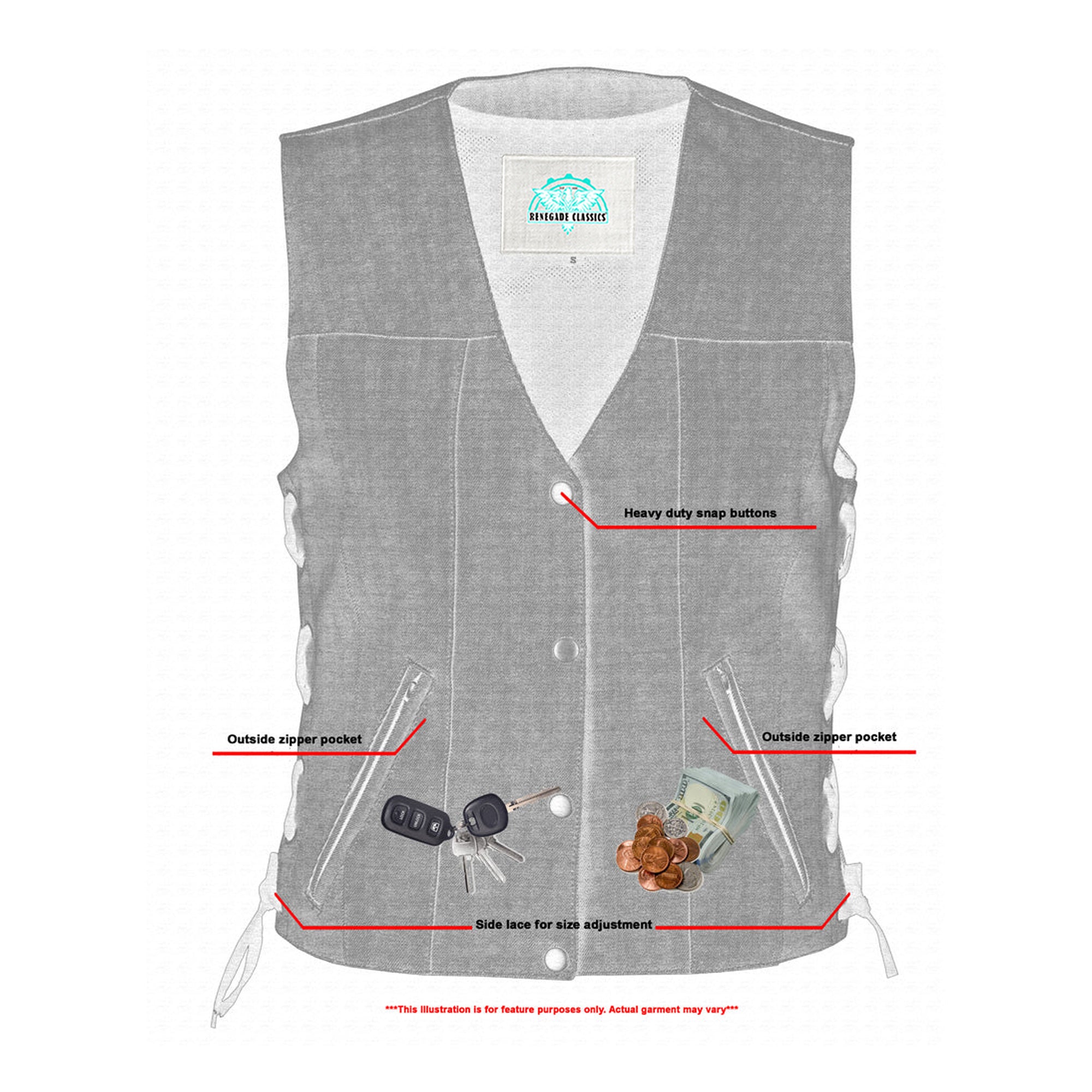 RM919 Women's Rough Rub-Off Raw Finish Broken Gray Denim Vest