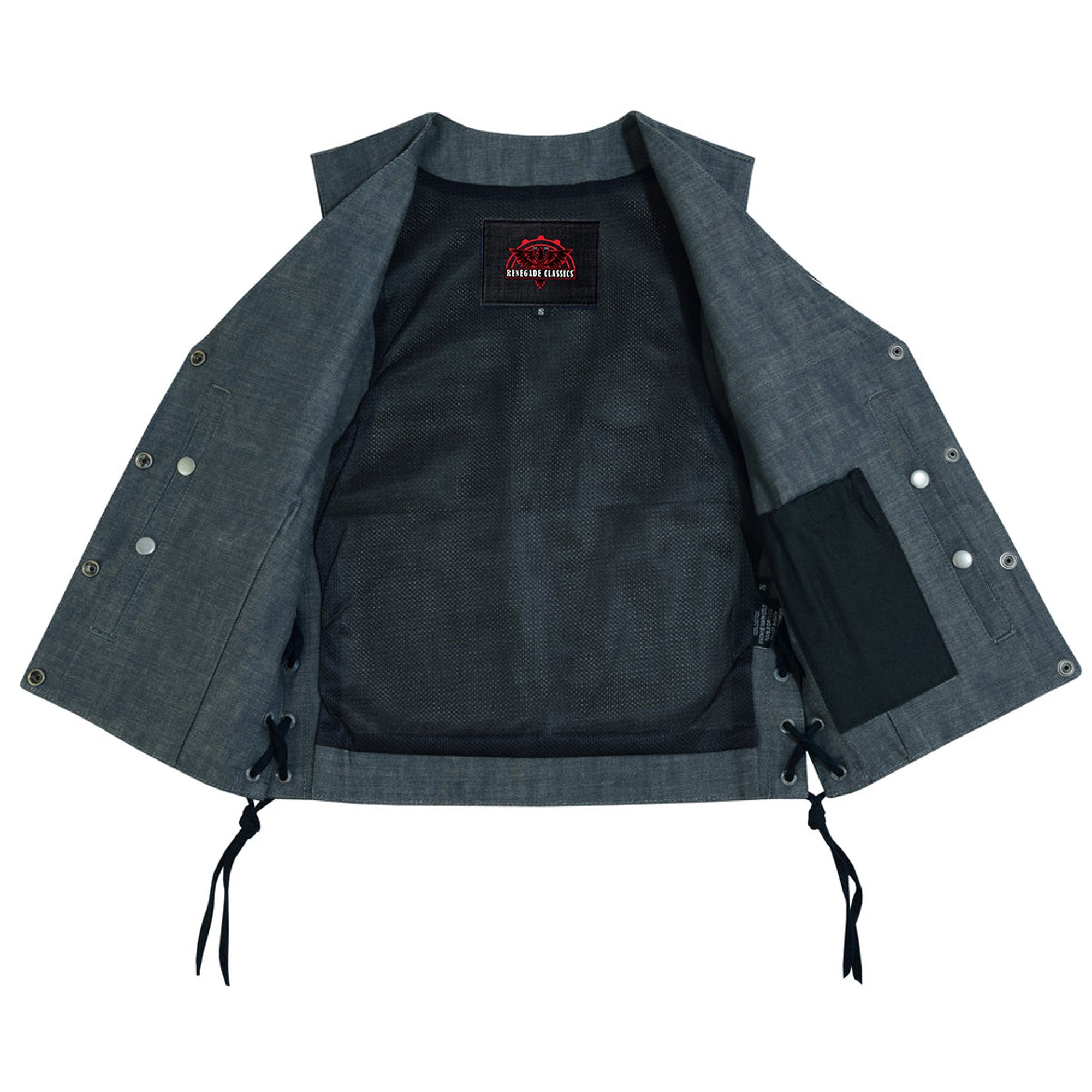RM919 Women's Rough Rub-Off Raw Finish Broken Gray Denim Vest