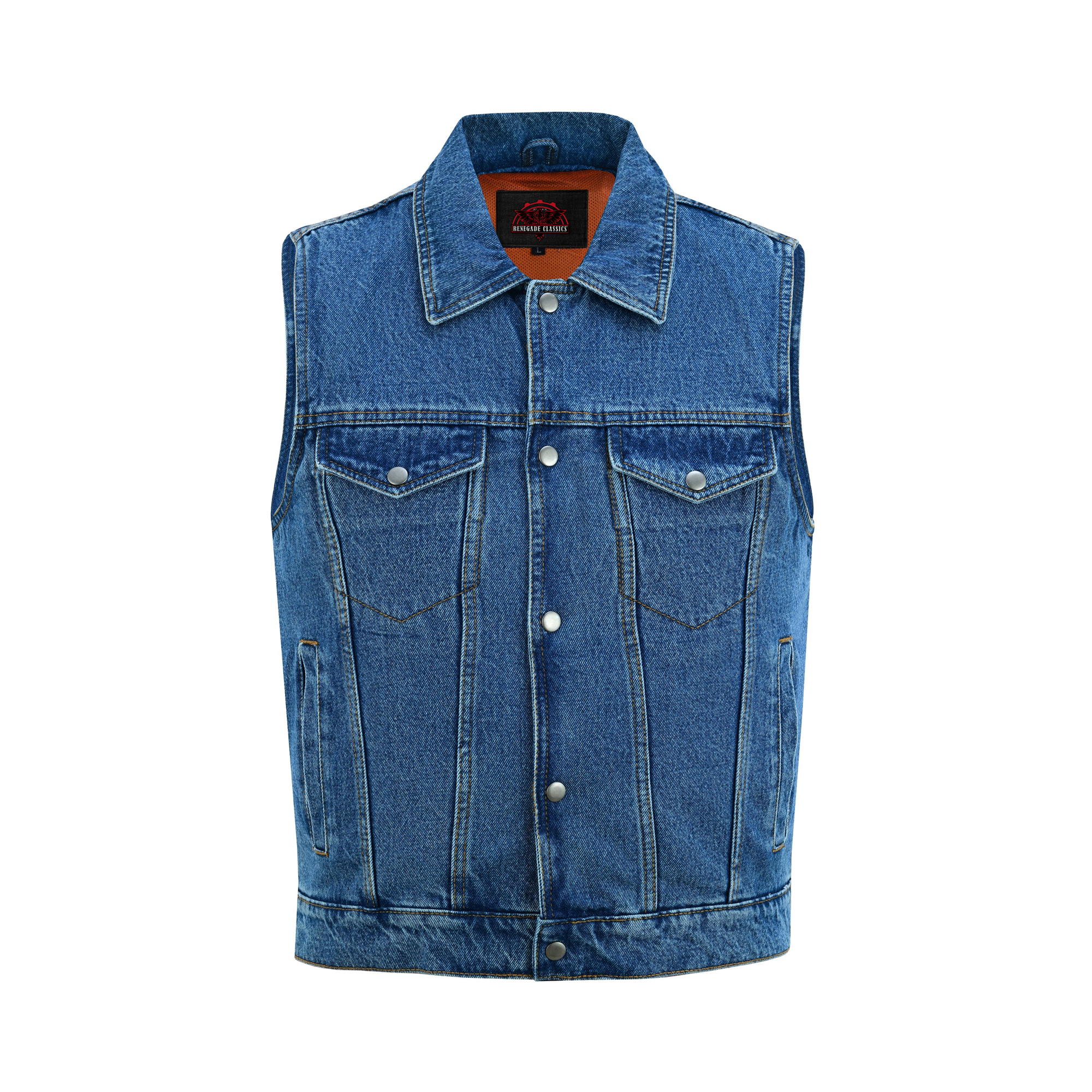 RM970BU Snap Front Denim Vest- Blue