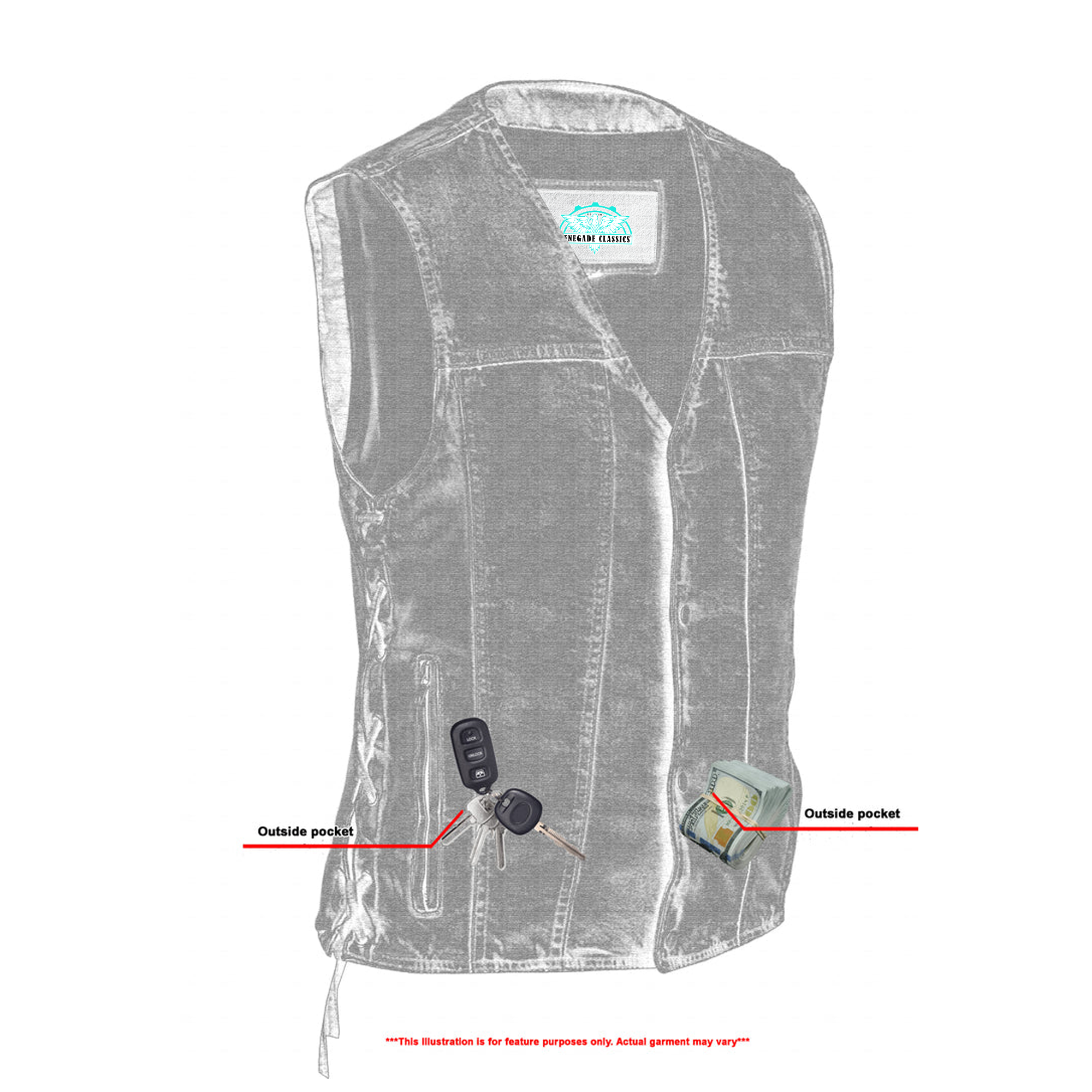 RM905BU    Men's Single Back Panel Concealed Carry Denim Vest