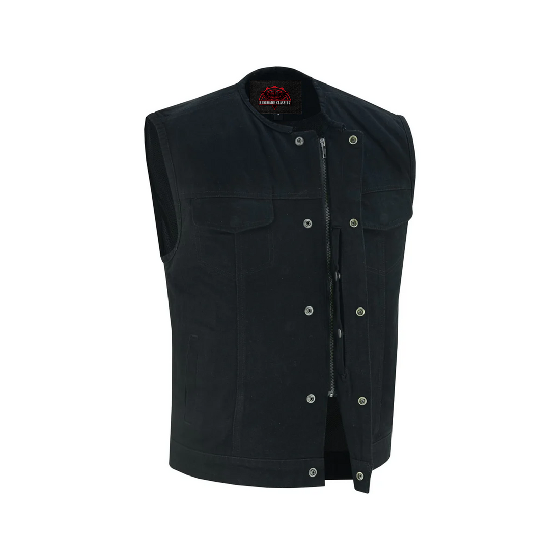 RM981BK Concealed Snaps, Denim Material, Hidden Zipper, w/o Collar