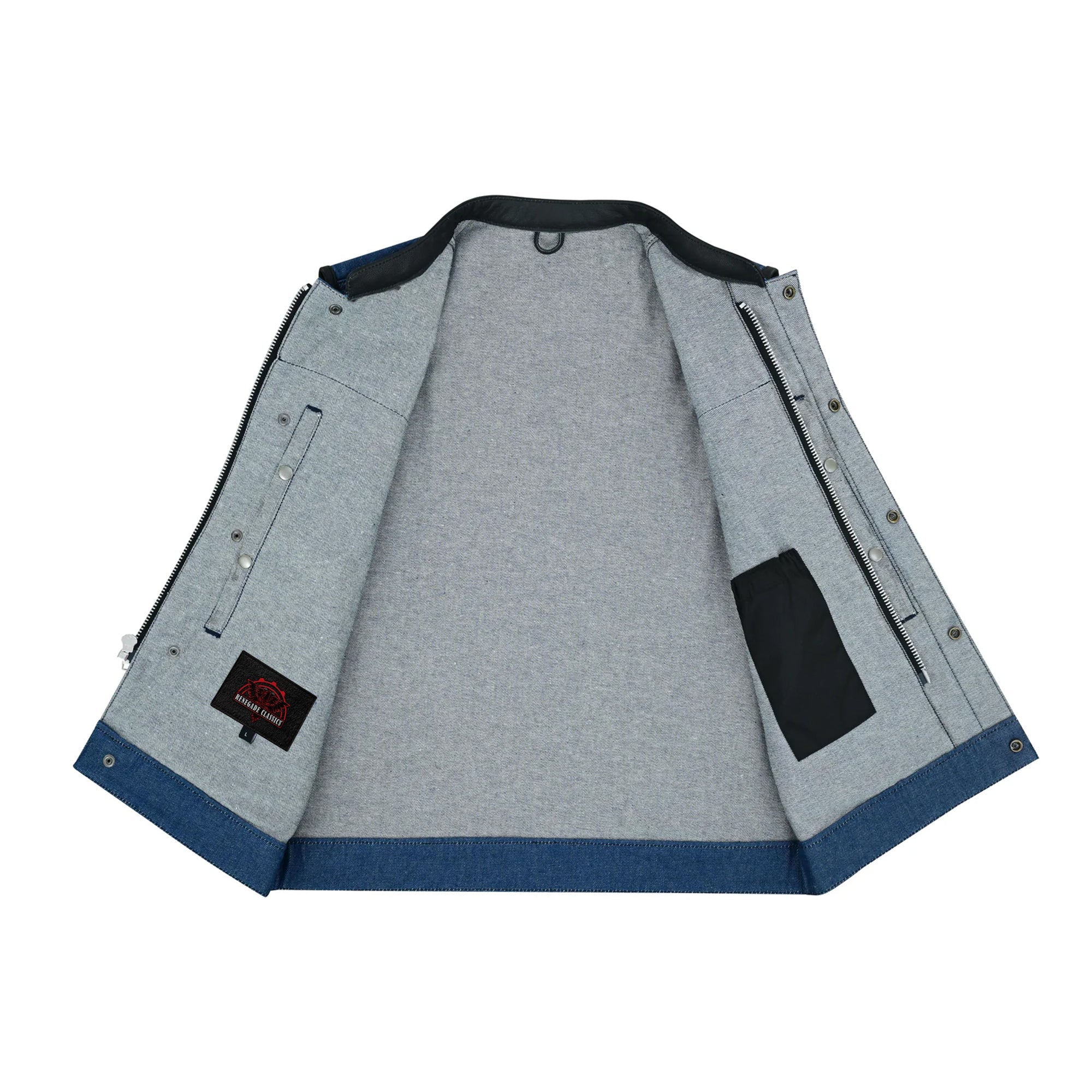 RM961 Men's Broken Blue RoughRub-Off Raw Finish Denim Vest W/Leather