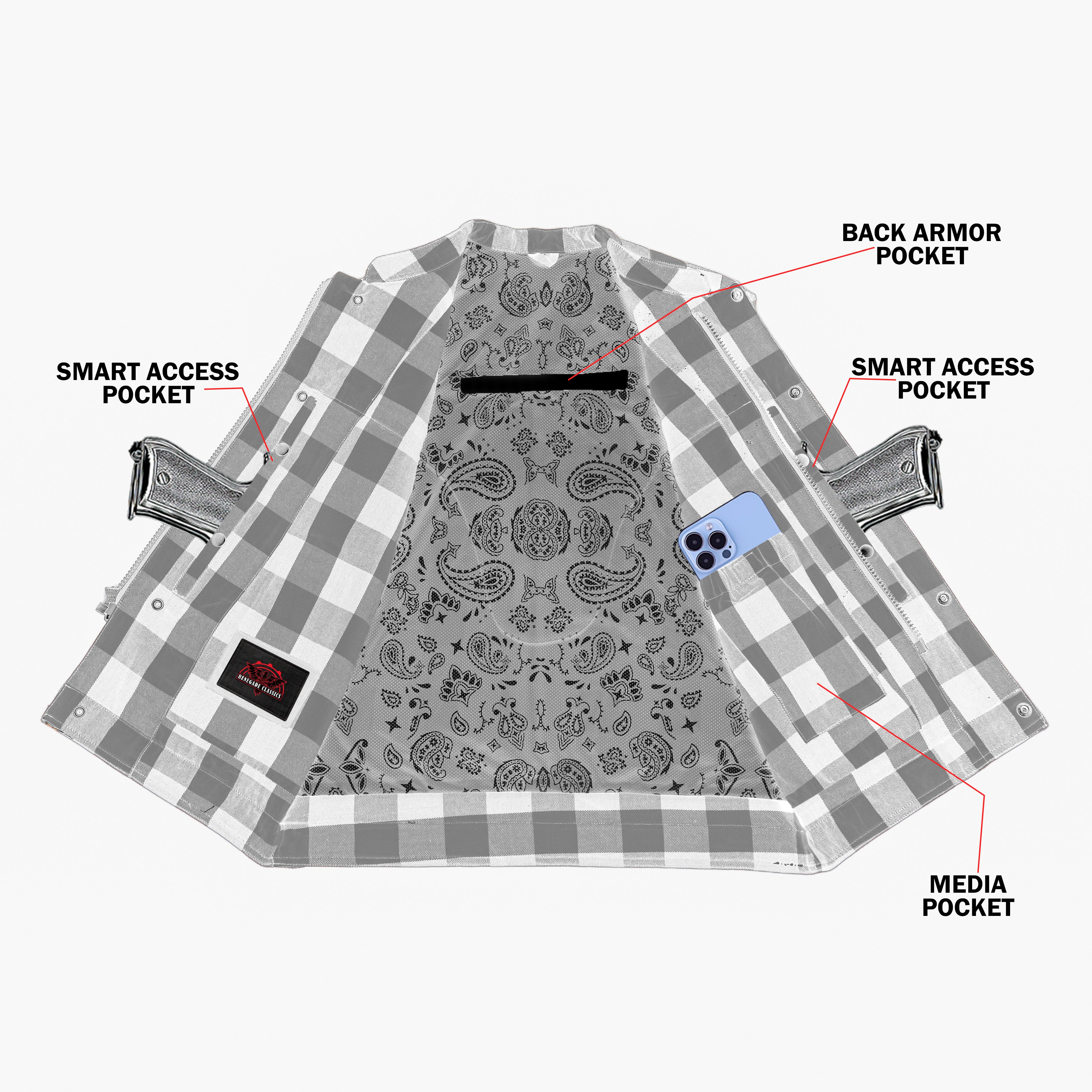 Fire Storm Black and Orange Flannel Textile Vest