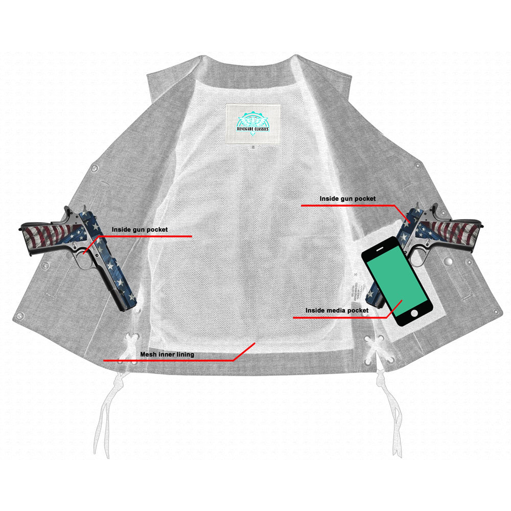 RM919 Women's Rough Rub-Off Raw Finish Broken Gray Denim Vest