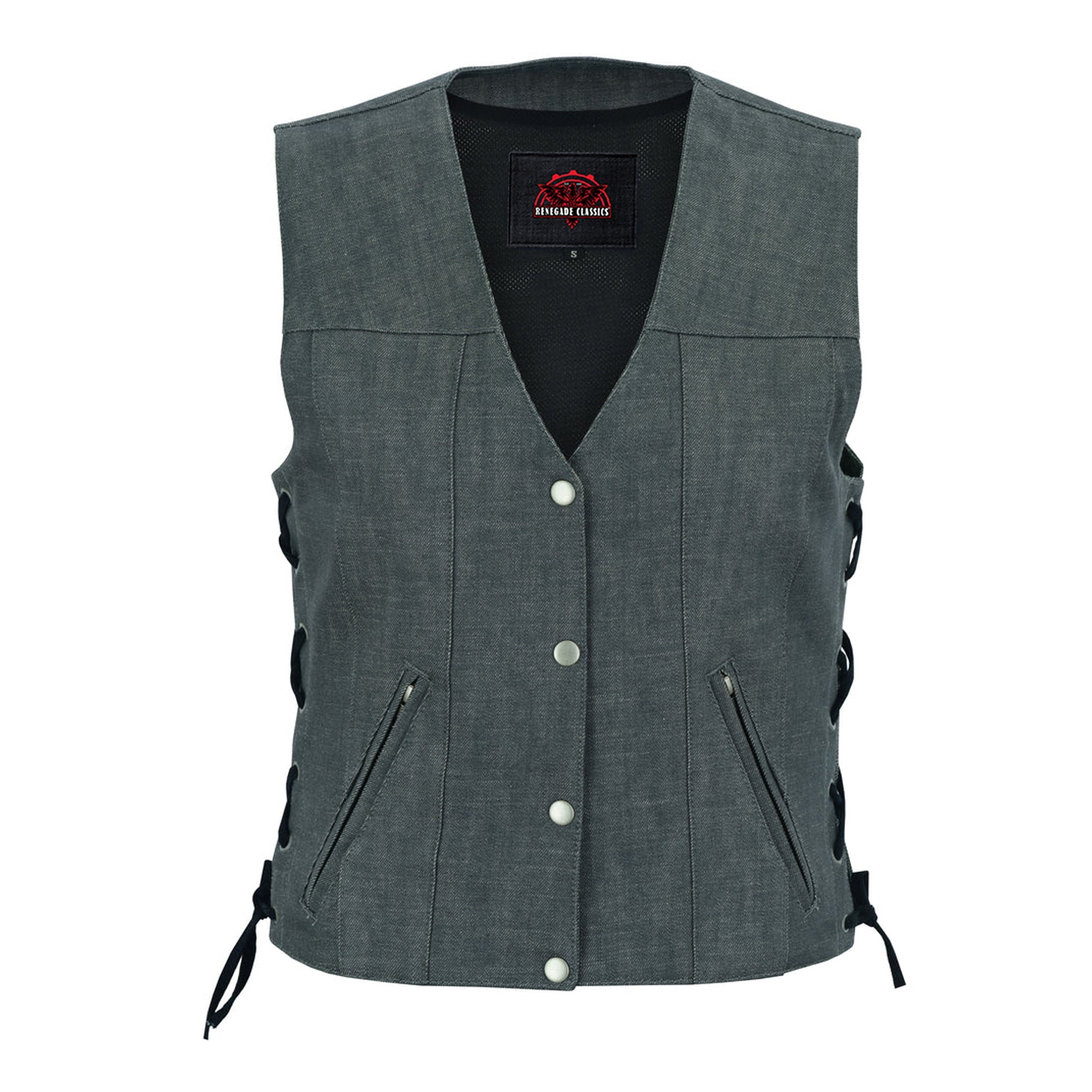 RM919 Women's Rough Rub-Off Raw Finish Broken Gray Denim Vest