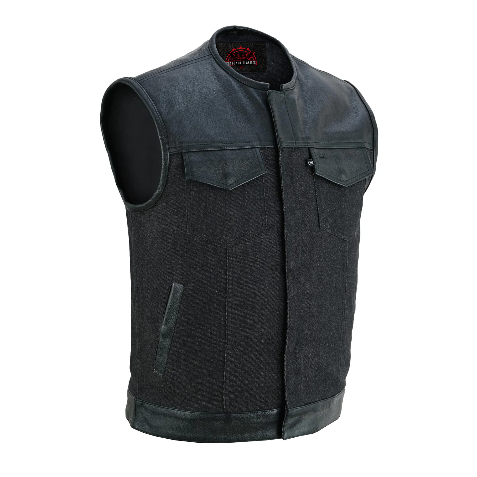 RM901   Men's Leather/Denim Combo Vest Without Collar