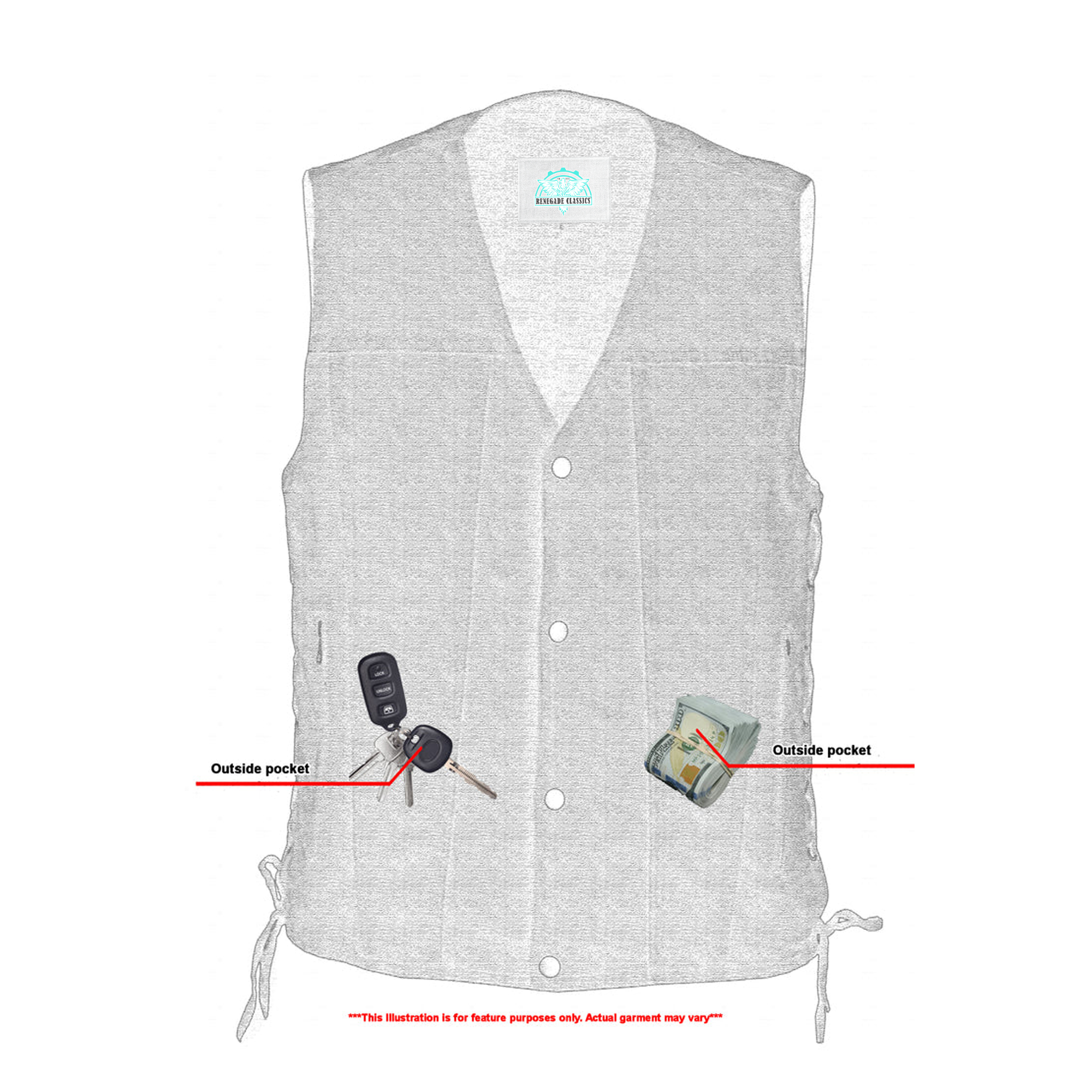 RM905BK Men's Single Back Panel Concealed Carry Denim Vest