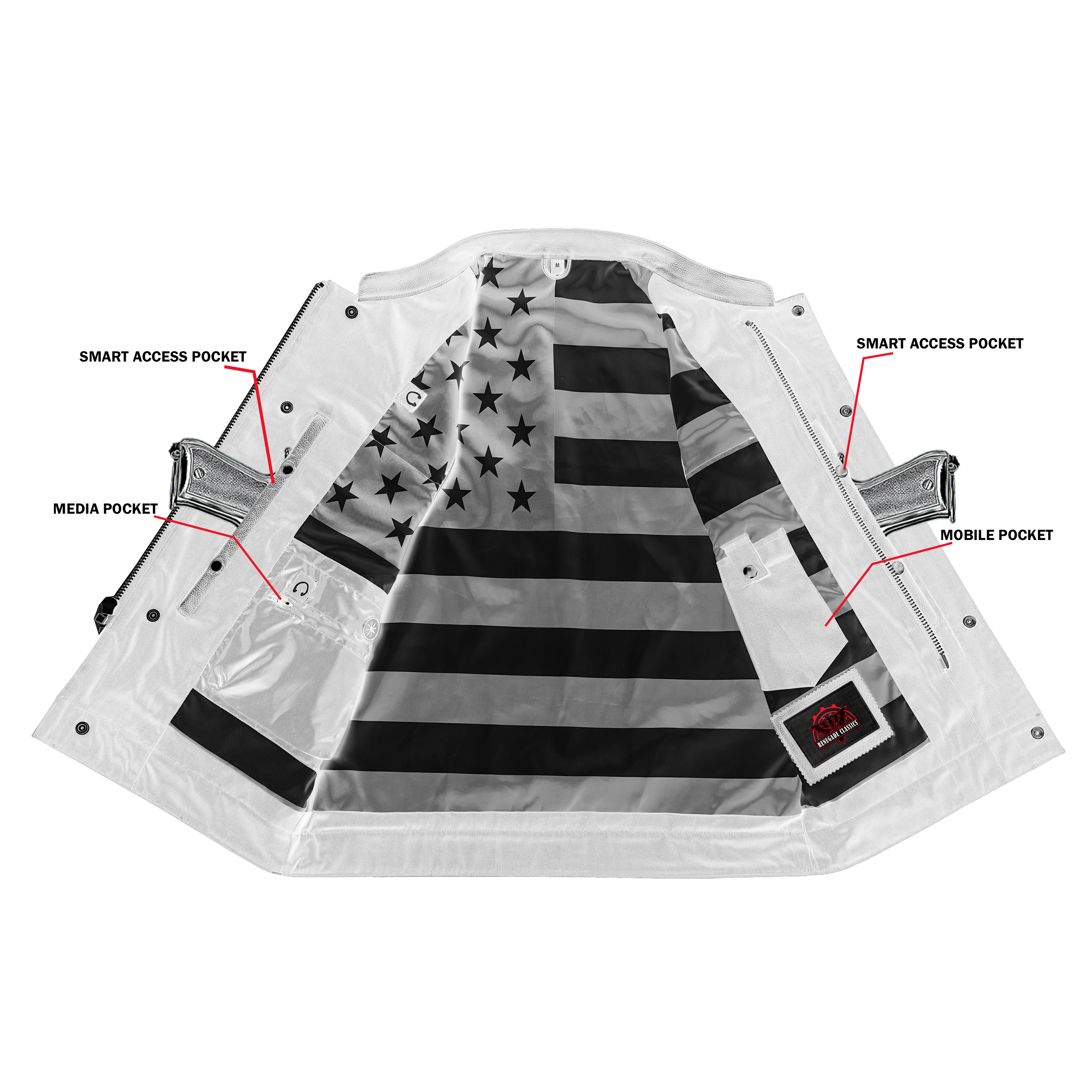 RC165 MEN'S LEATHER VEST WITH RED STITCHING AND USA INSIDE FLAG LININ