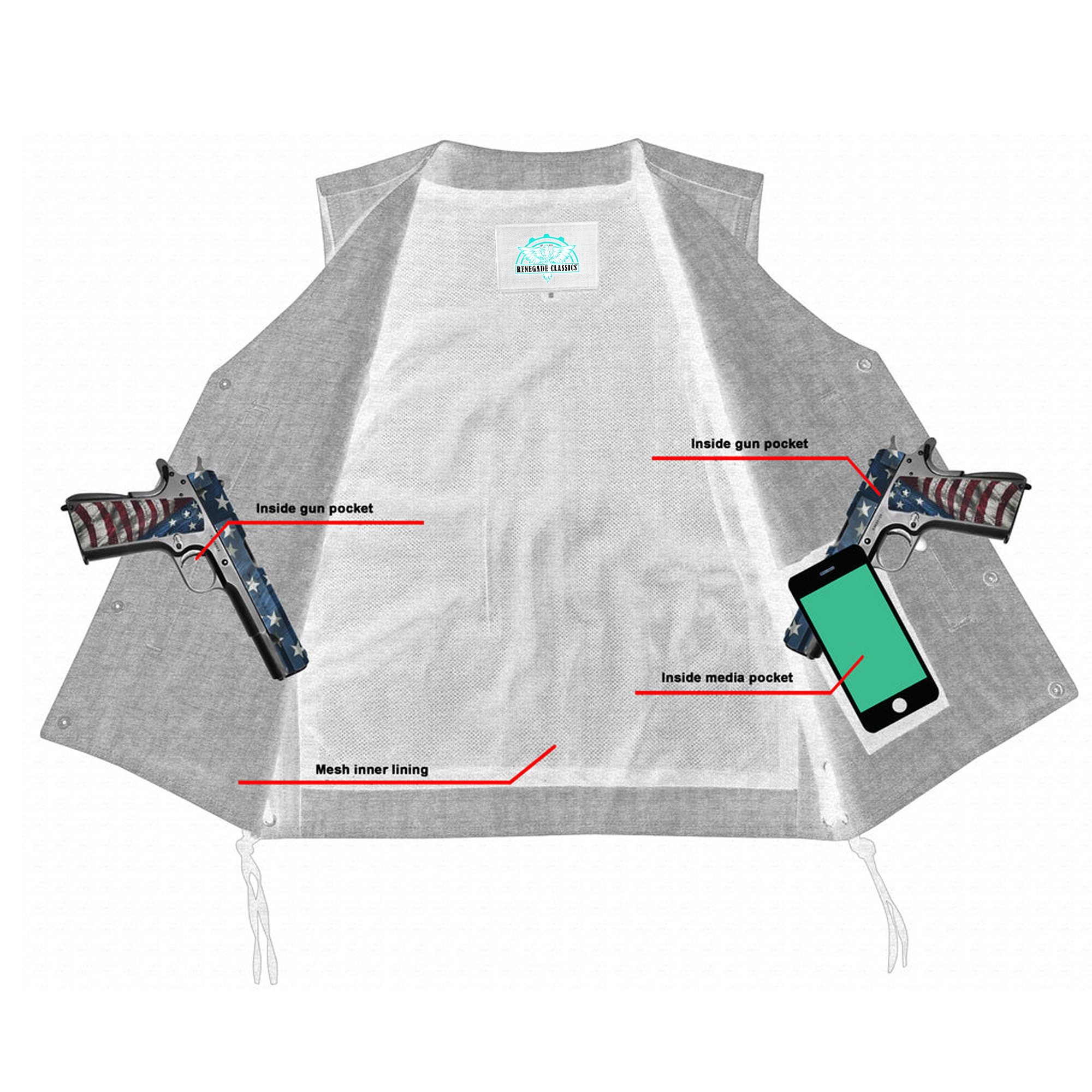 RM918 Men's Rough Rub-Off Raw Finish Broken Gray Denim Vest