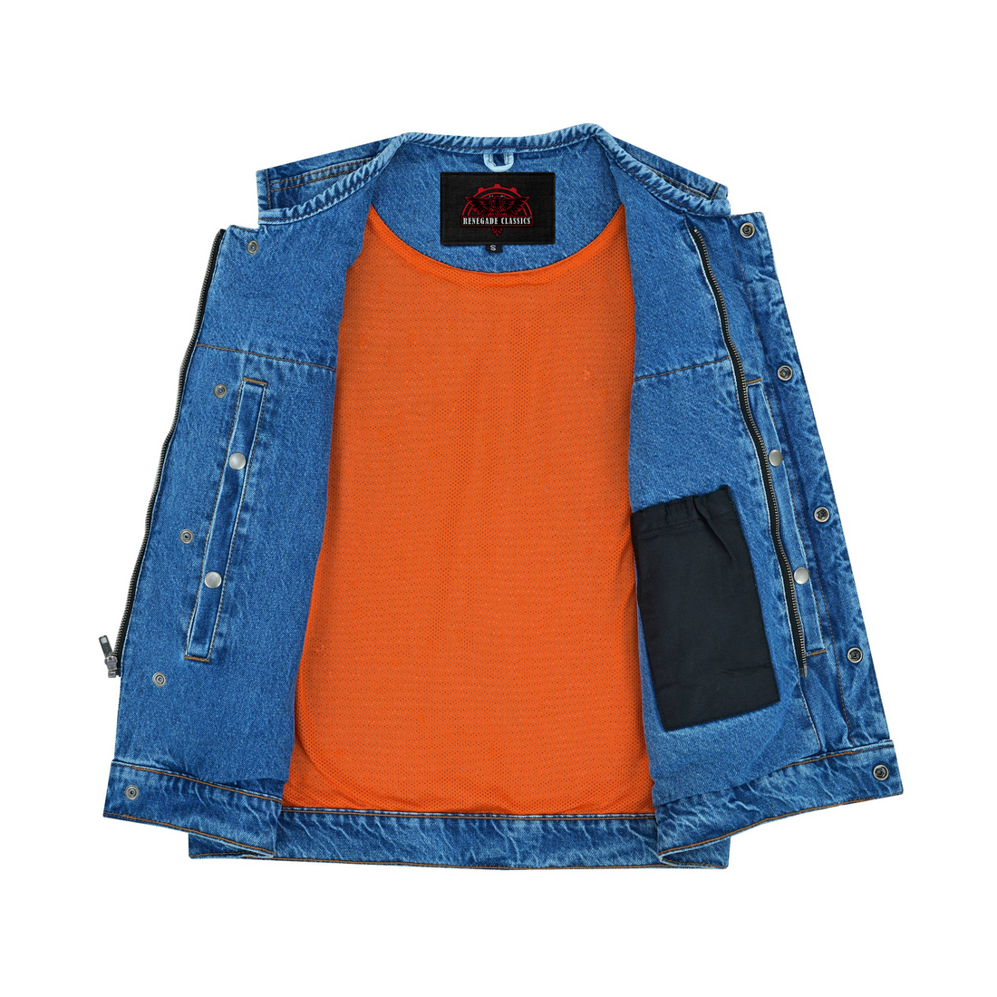 RM981BU Concealed Snaps, Denim Material, Hidden Zipper, w/o Collar