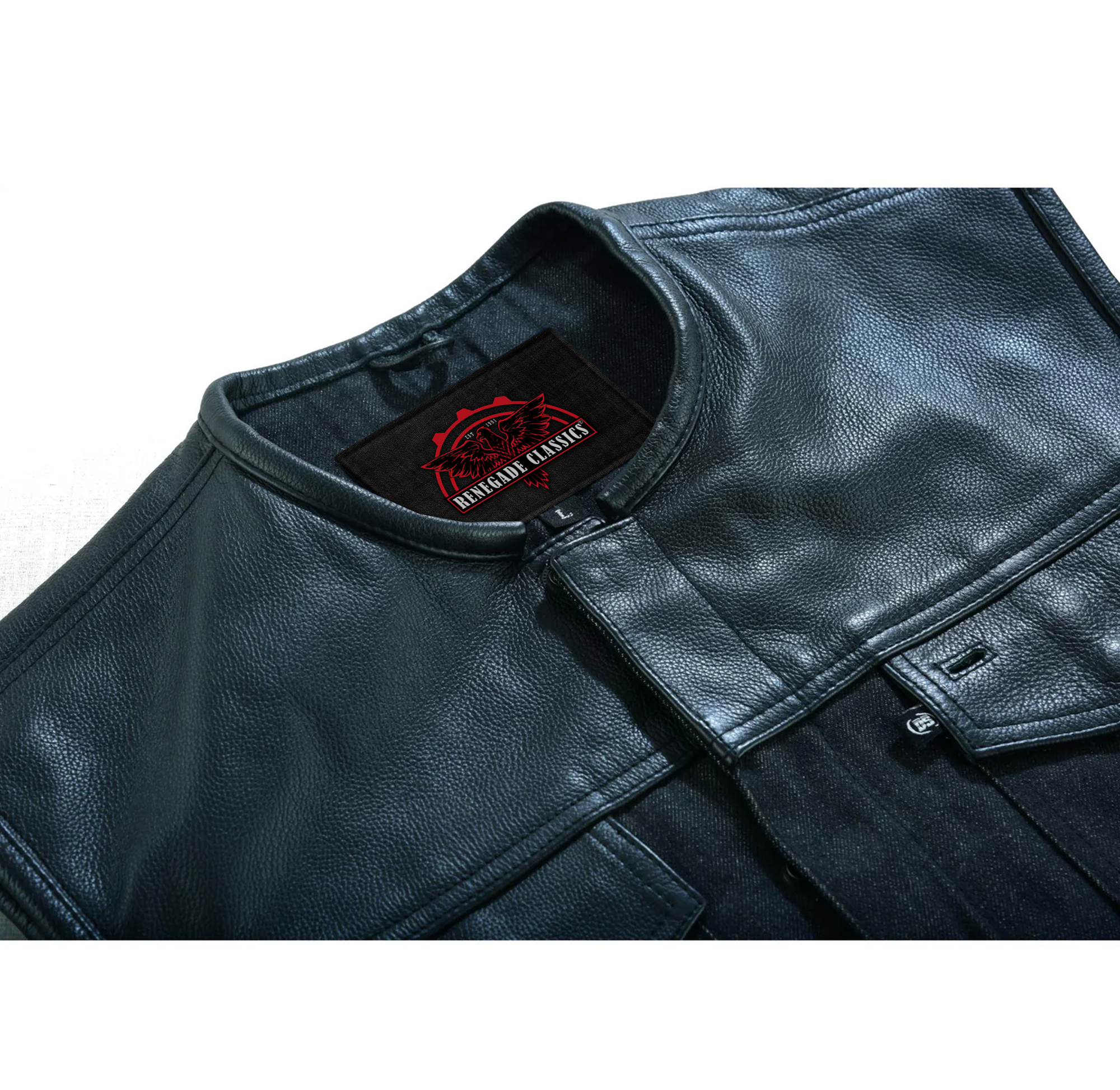 RM901   Men's Leather/Denim Combo Vest Without Collar