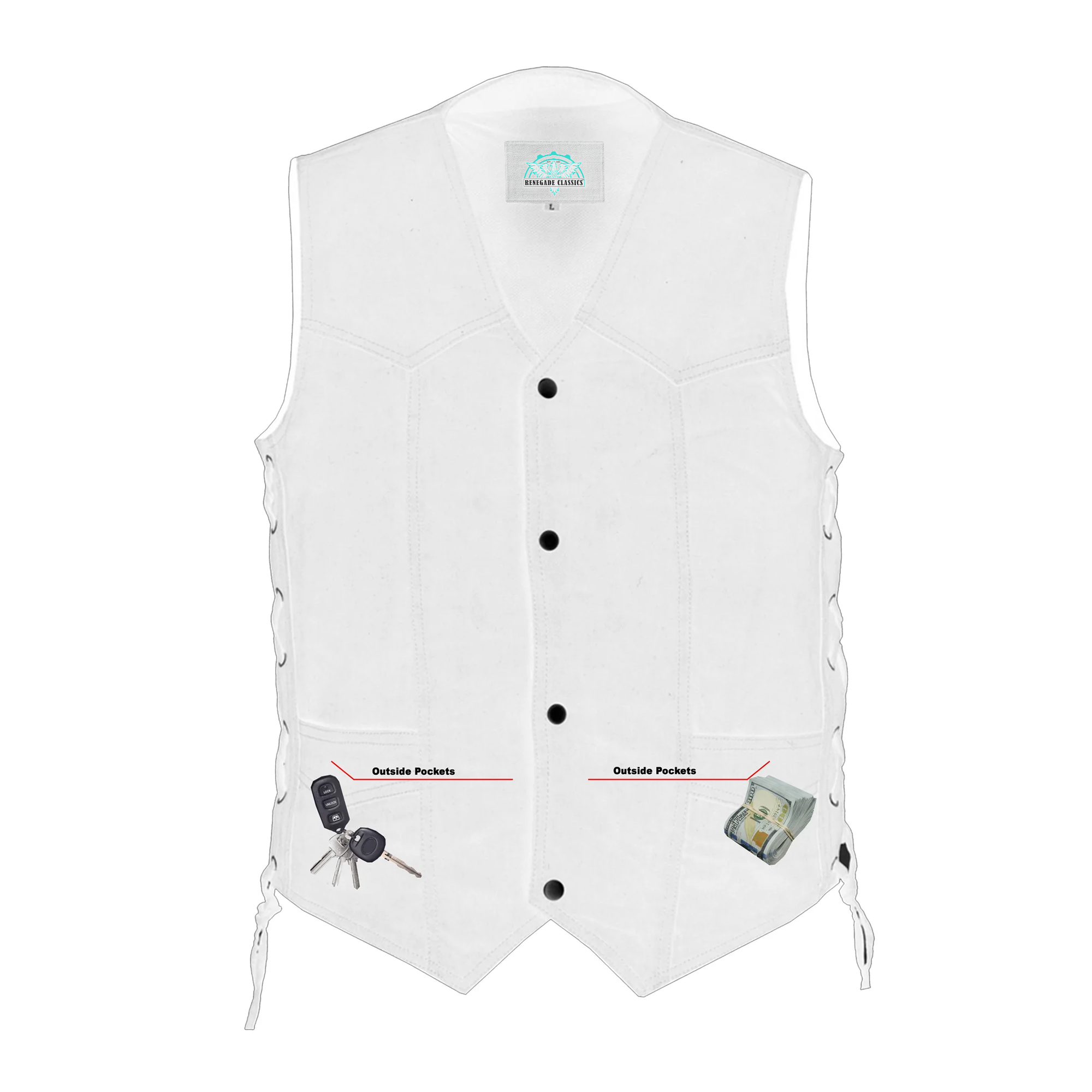 RM911 Men's Traditional Denim Vest with Side Laces