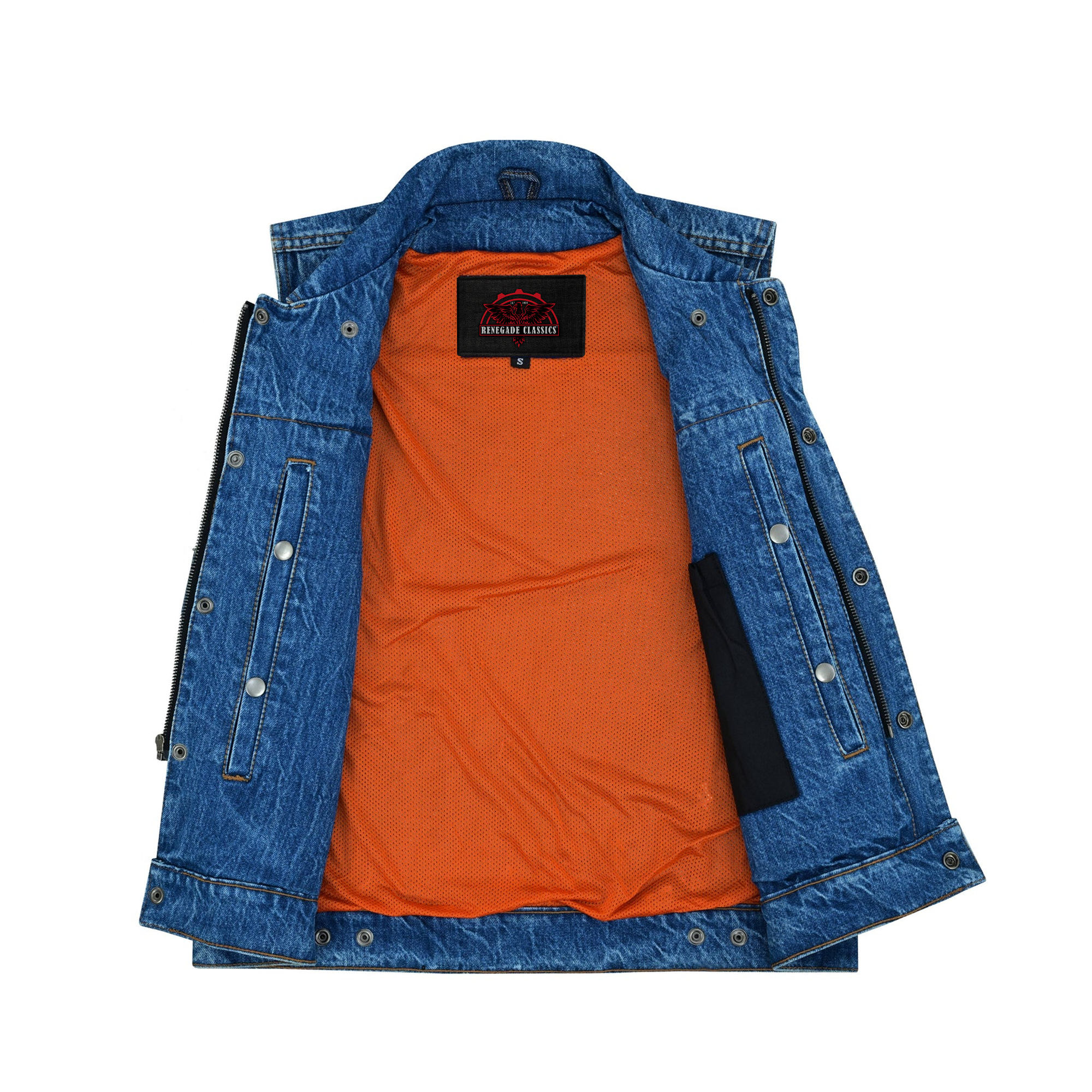 RM970BU Snap Front Denim Vest- Blue