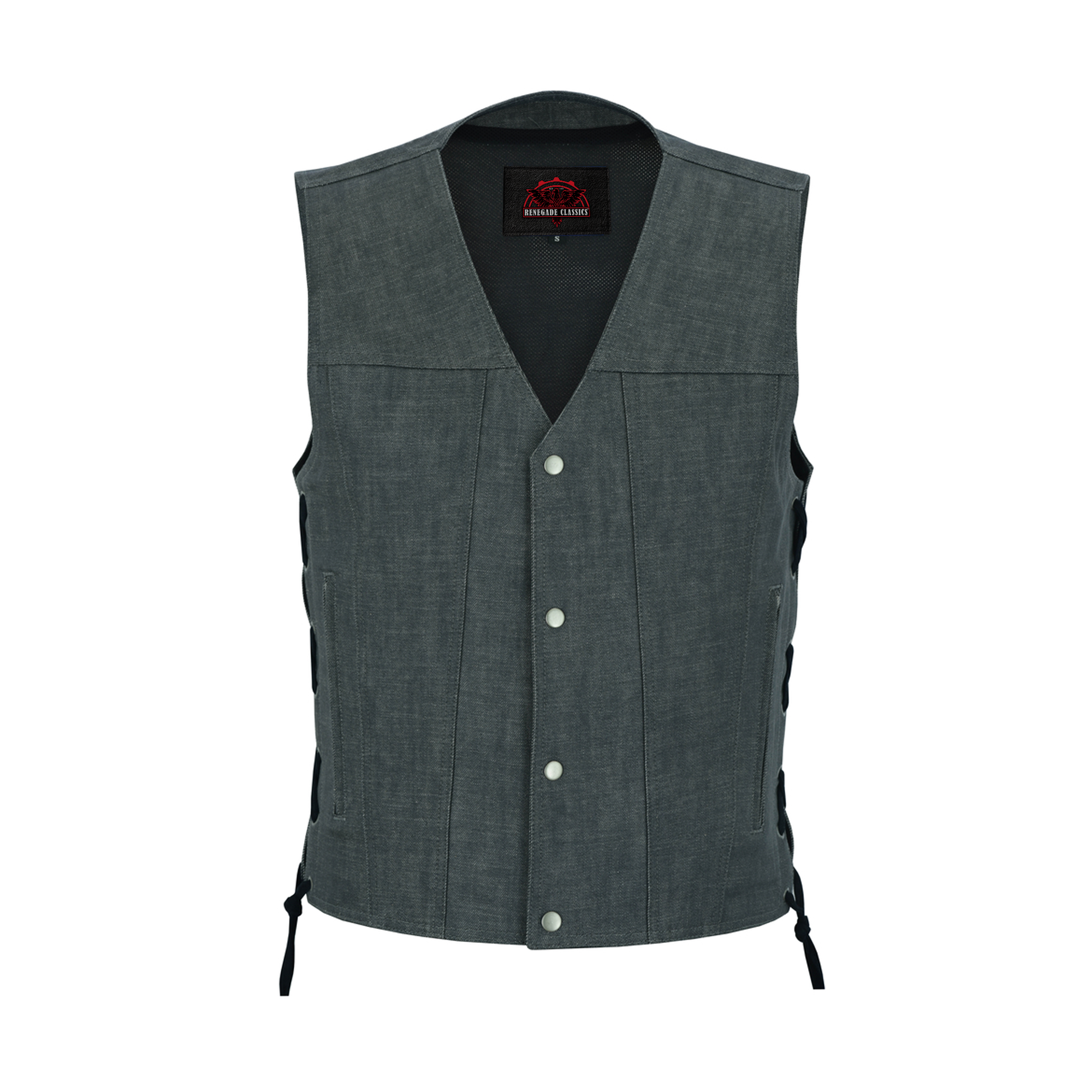RM918 Men's Rough Rub-Off Raw Finish Broken Gray Denim Vest
