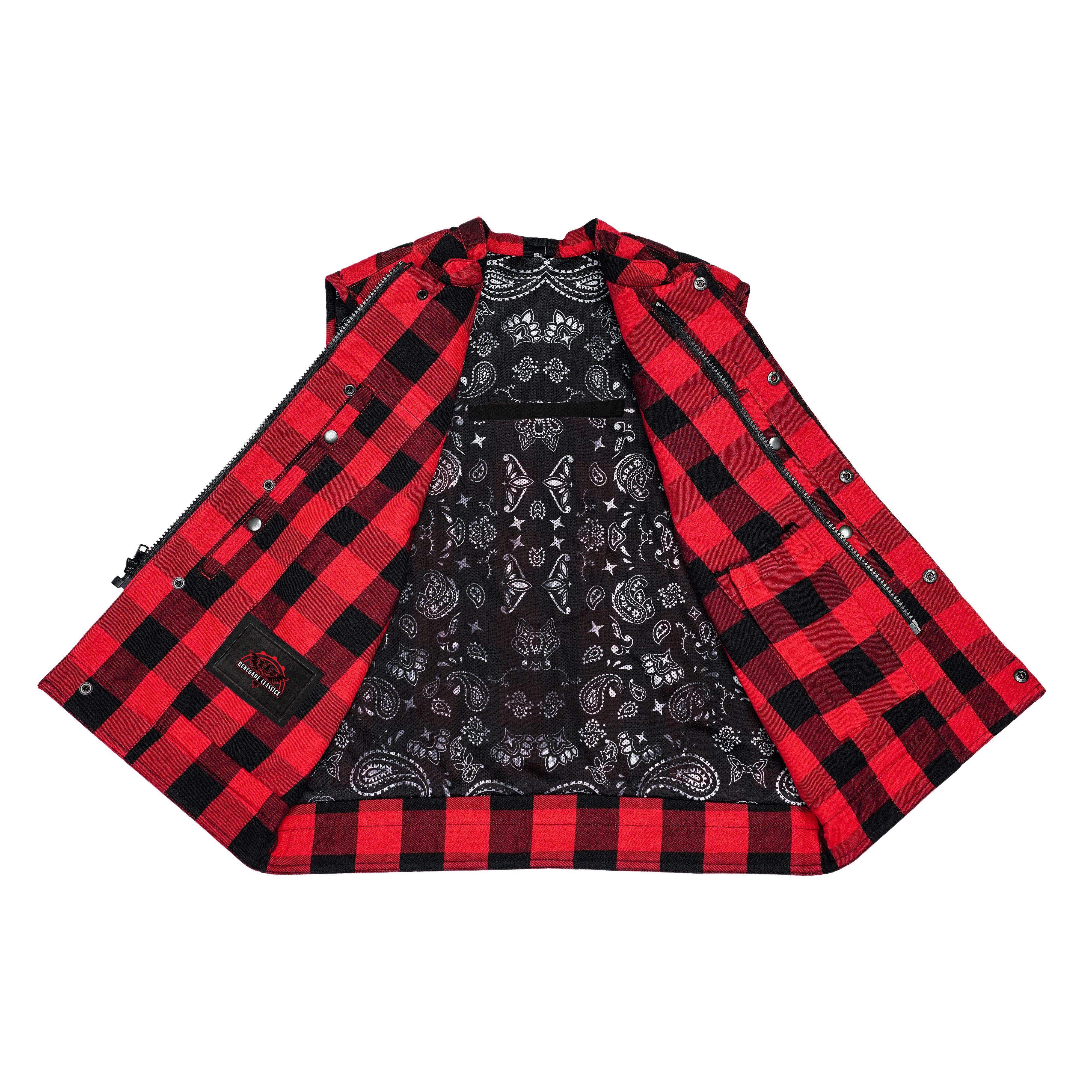 Red Blaze Black and Red Flannel Textile Vest