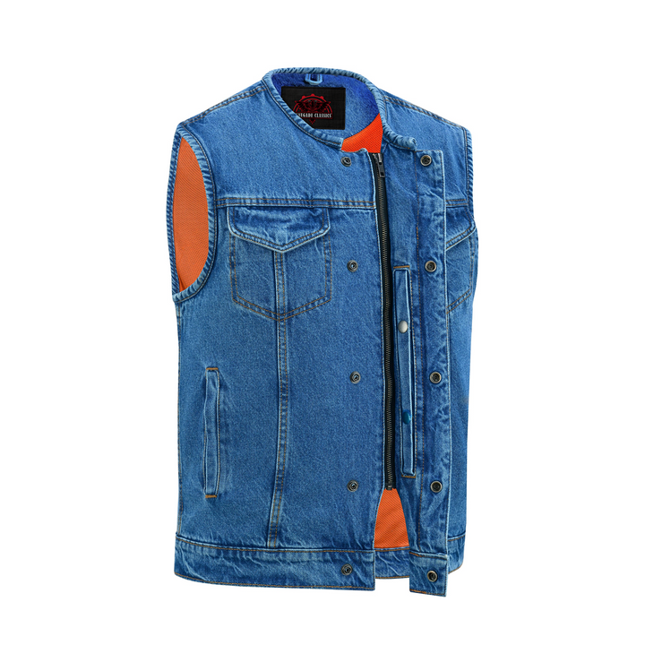 RM981BU Concealed Snaps, Denim Material, Hidden Zipper, w/o Collar